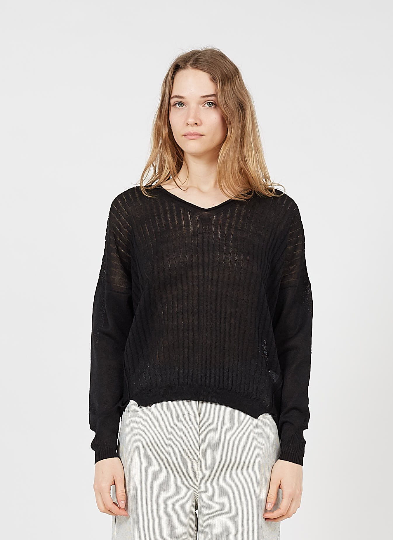 Pull Ajouré Cotelac Taille 42/44 - Bleu Et Blanc - En Lin, Coton Et Polyamide - Occasion Très Bon état