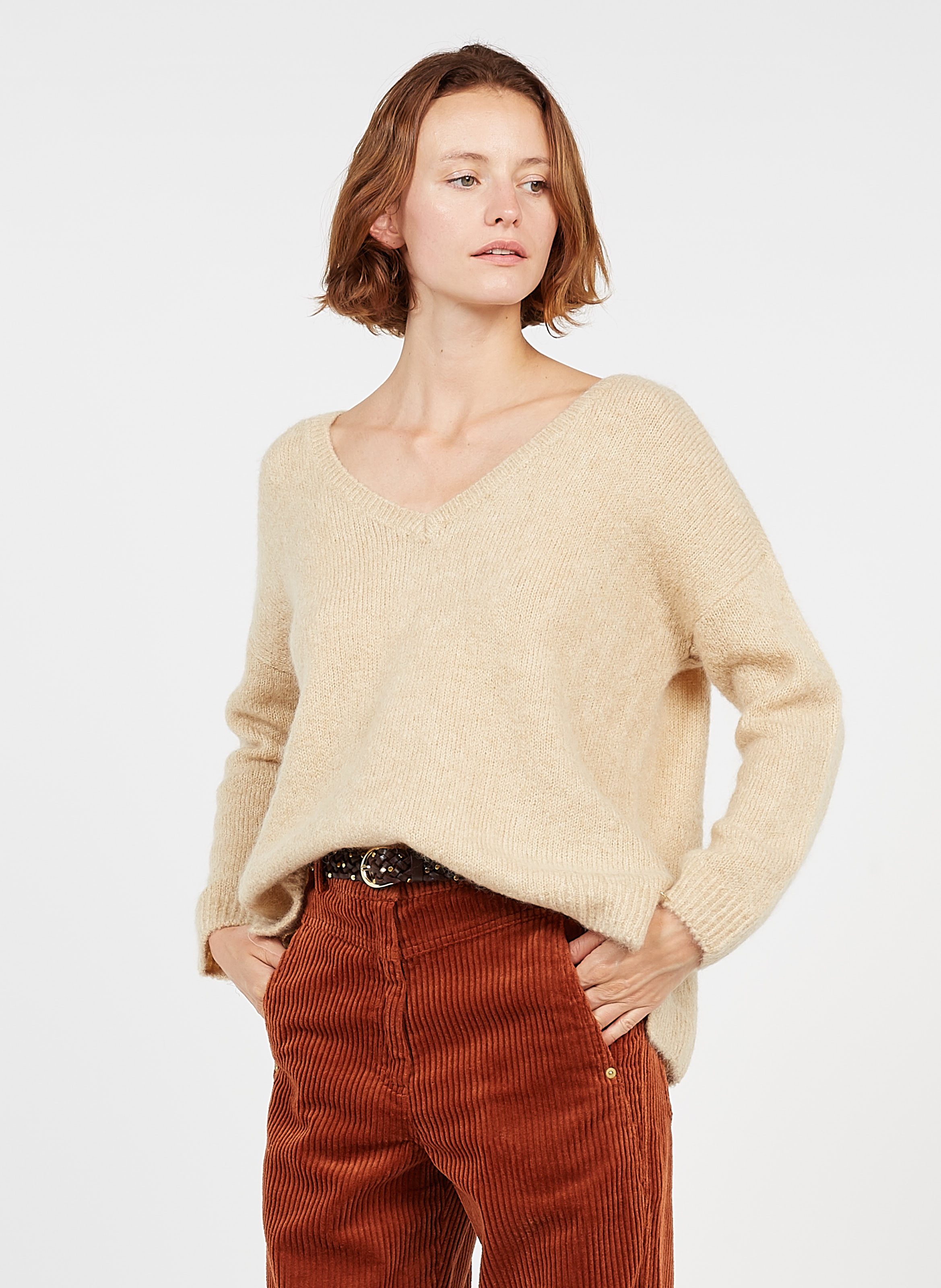 Pull Col V En Laine Mélangée Farine Des Petits Hauts - Femme | Place ...