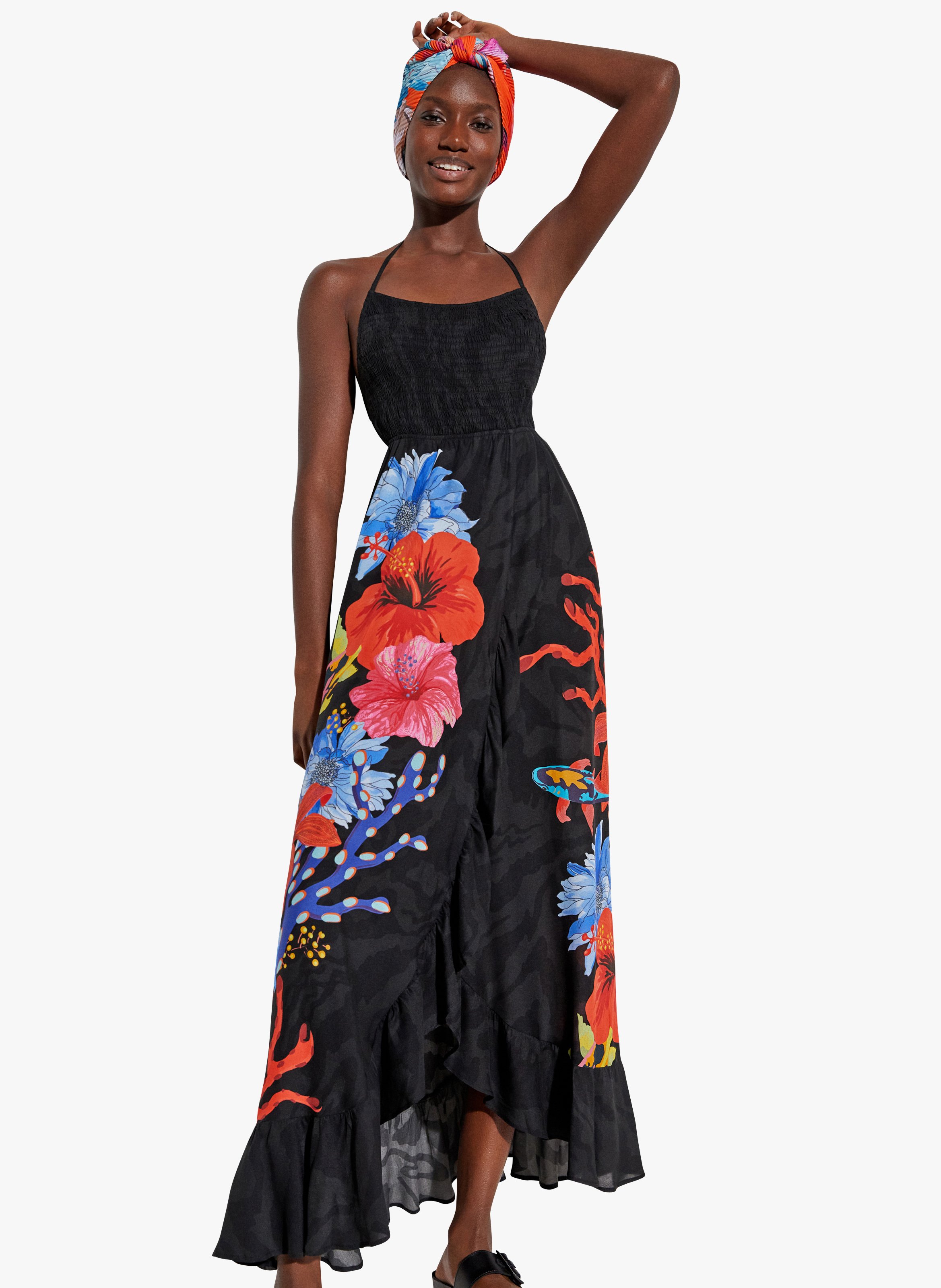 Robe Longue Desigual Boho Chic Noir, Rouge, Grise à Dentelle - Taille L - Occasion Très Bon état