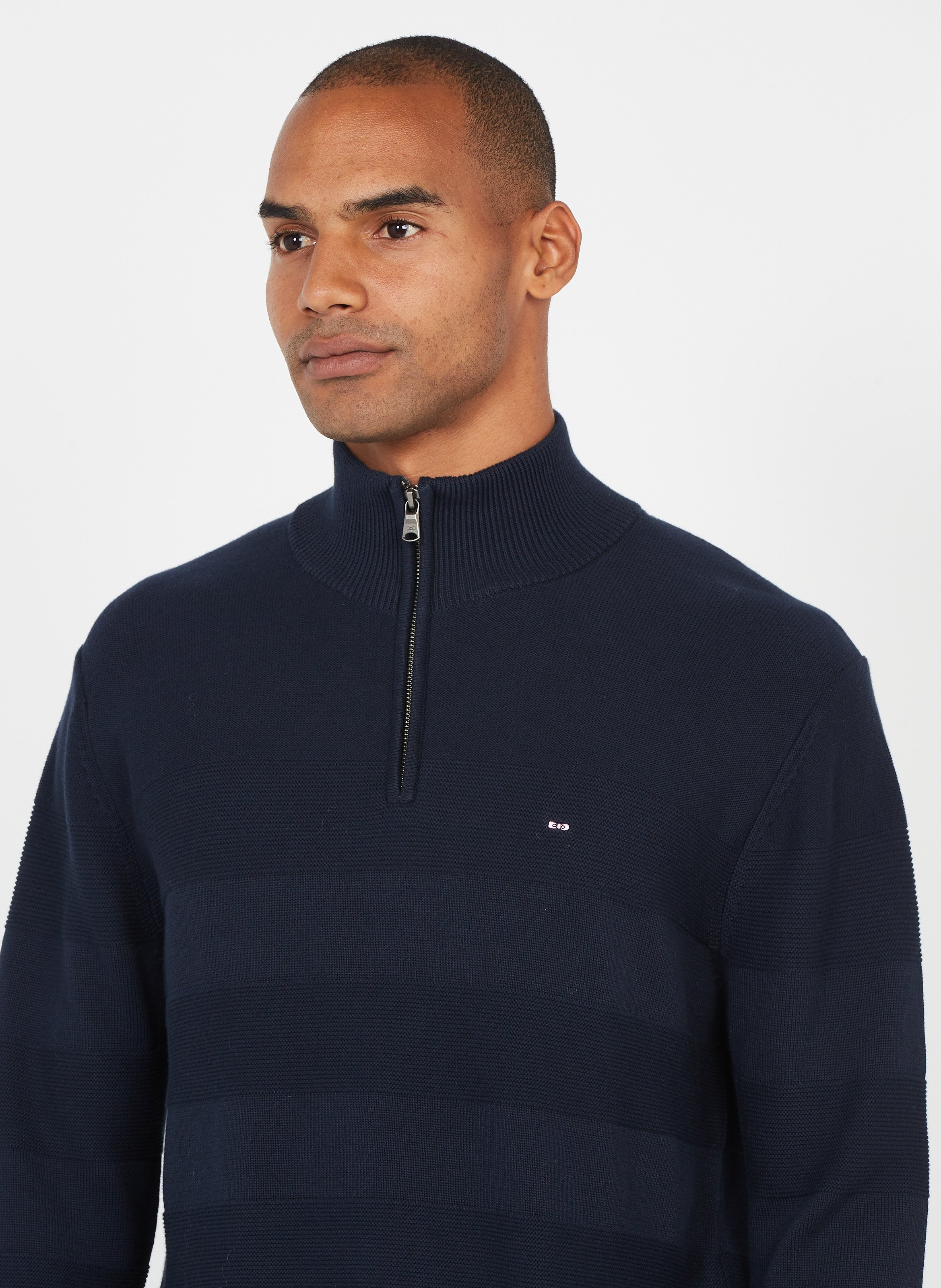 Journées Privilèges Pull Col Montant Zippé Regular-fit En Coton Texturé  Sable Eden Park - Homme | Place des Tendances