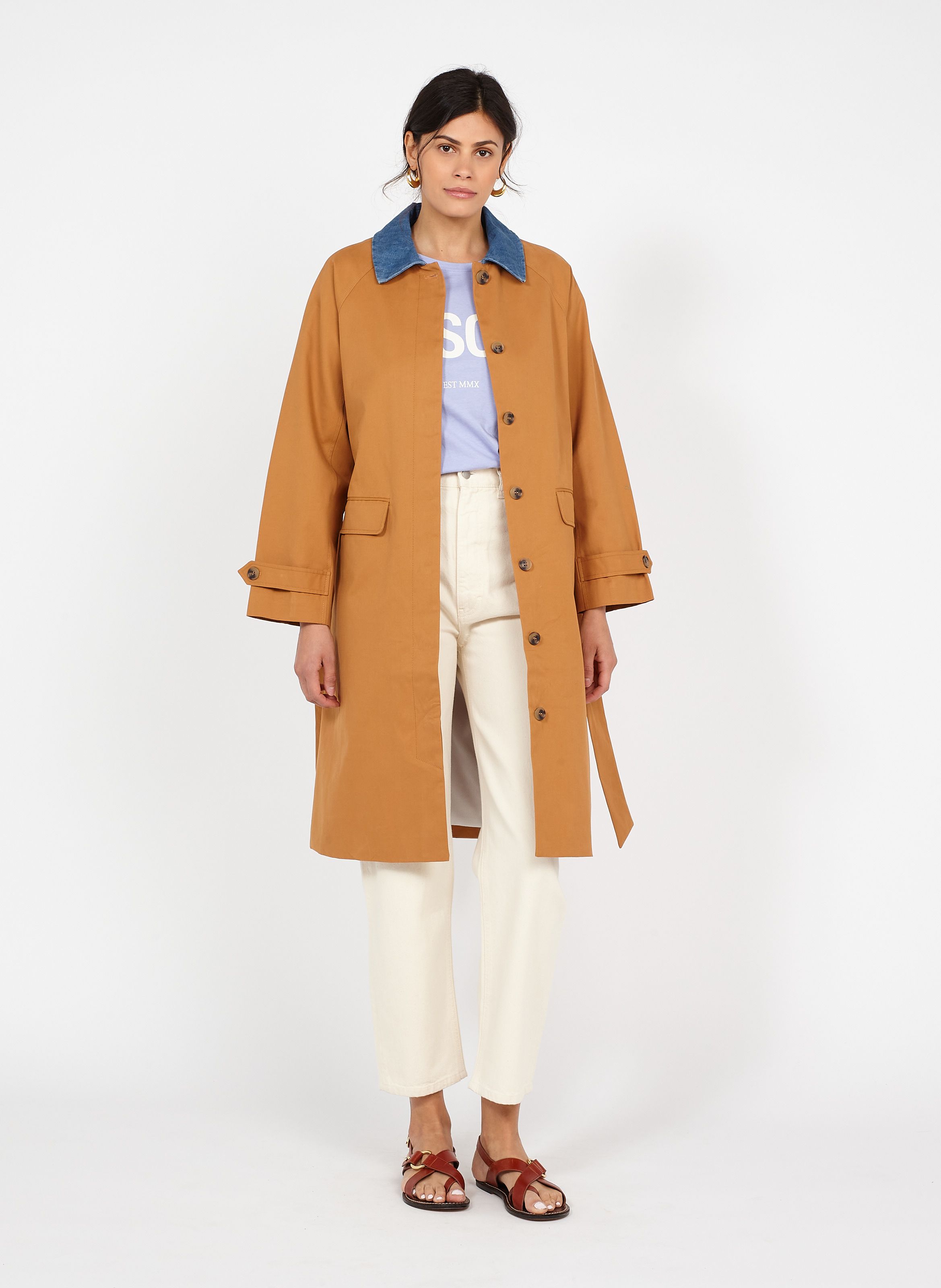 Manteau Mi long En Coton Bio Caramel Ekyog Femme Place des