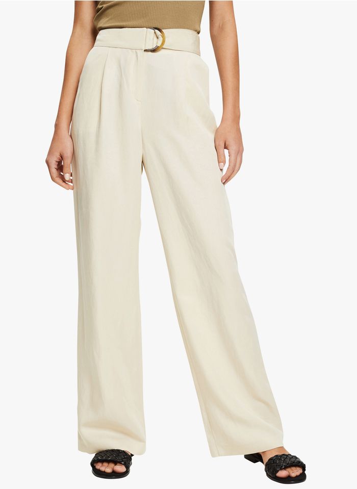 ESPRIT Pantalon large taille haute en lyocell et lin | Beige
