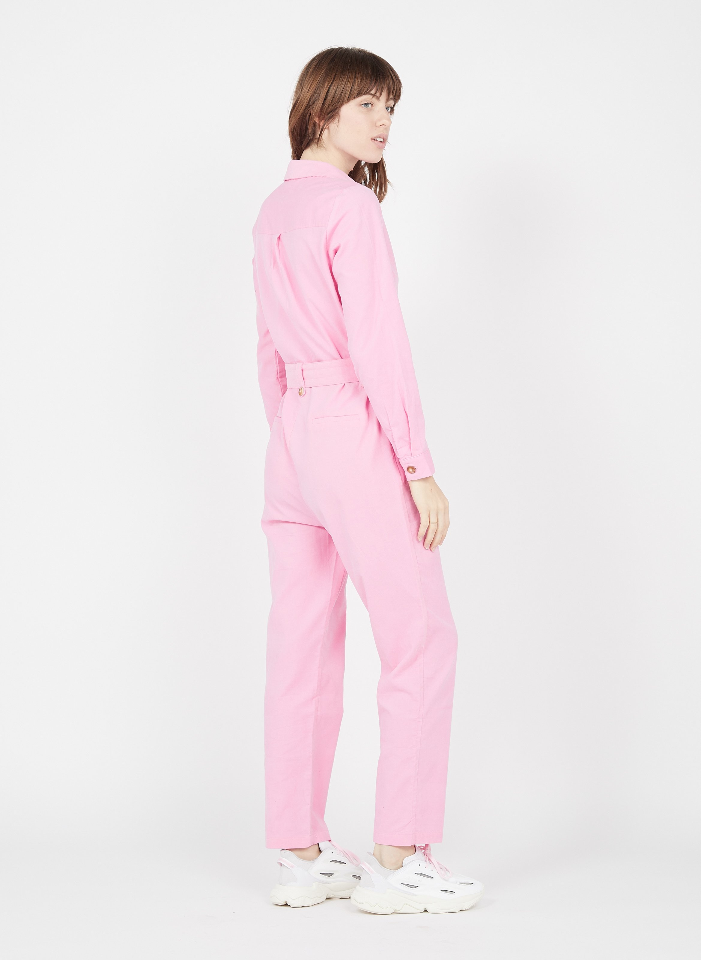 Combinaison Col Classique à Ceinturer En Velours Rose Frnch - Femme | Place  des Tendances