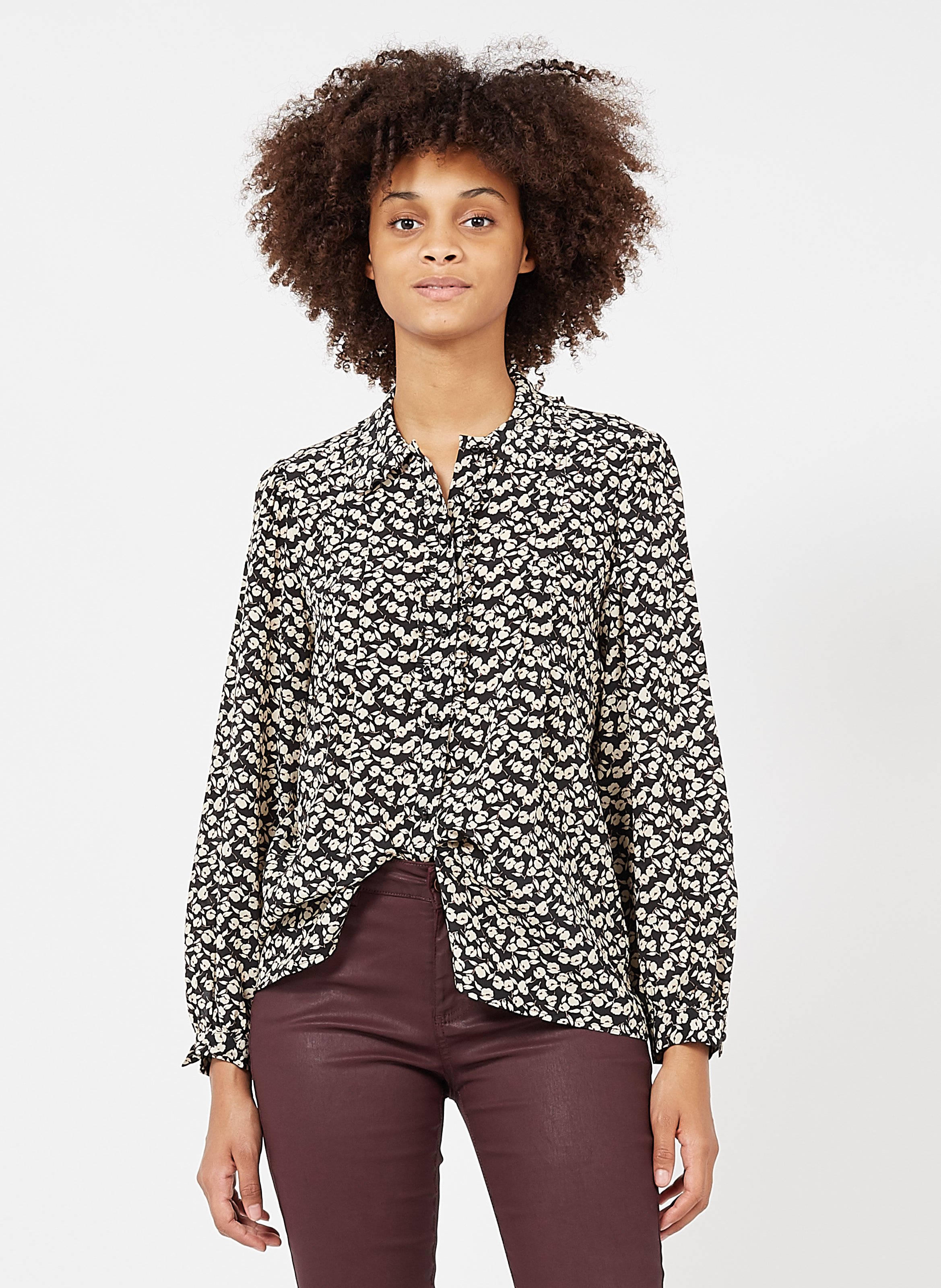 Chemise Col Classique Imprimée En Soie Noir Gerard Darel - Femme | Place  des Tendances