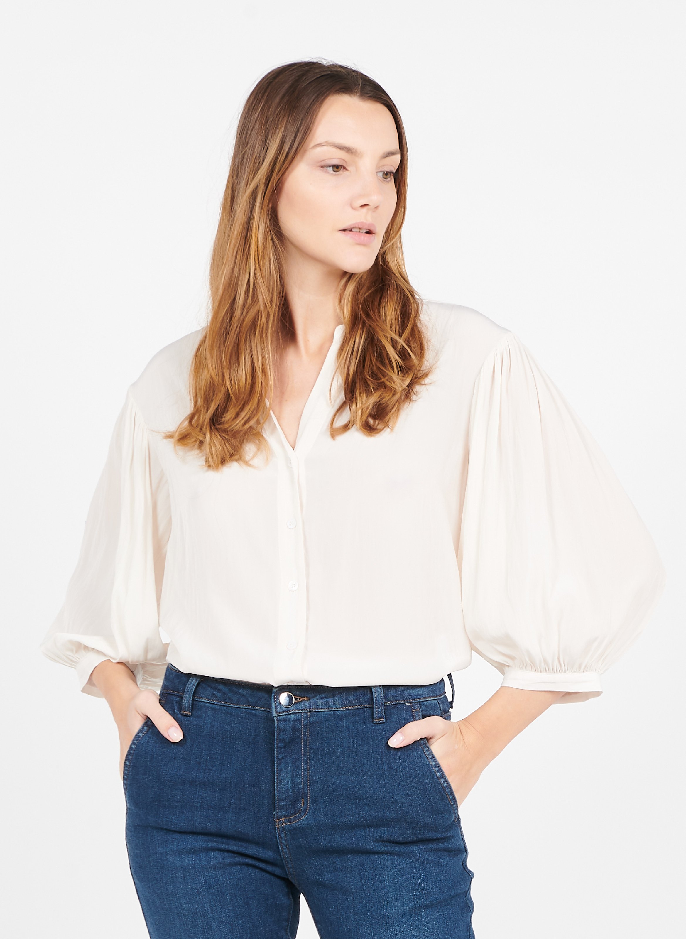 Chemisier Gérard Darel Blanc Manches Courtes – Taille 44 – Coton – Occasion Parfait état