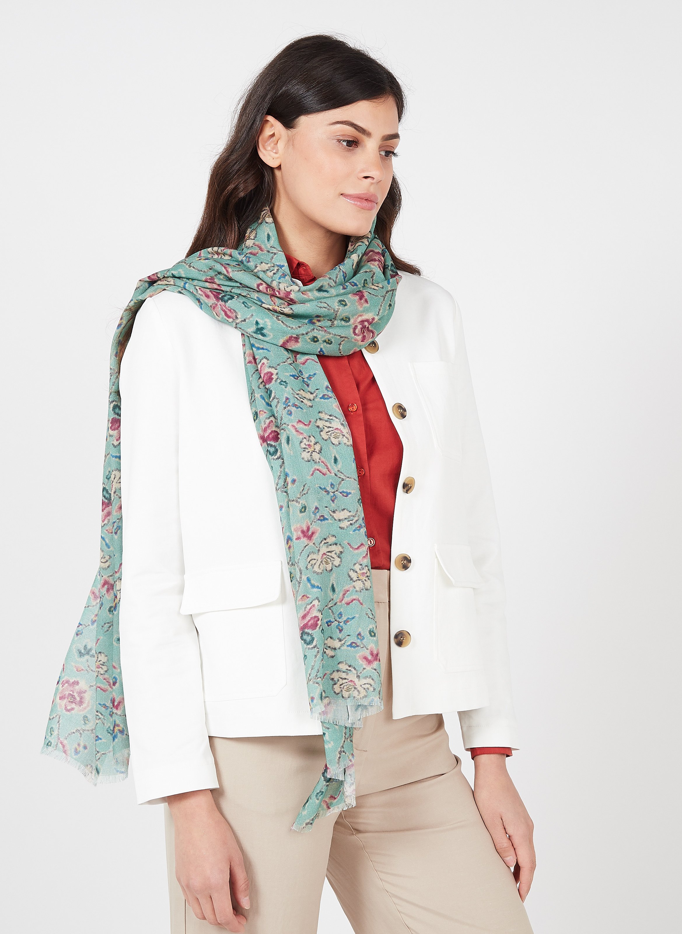 Écharpe Imprimée Avec Logo Femme, Vert | Milano