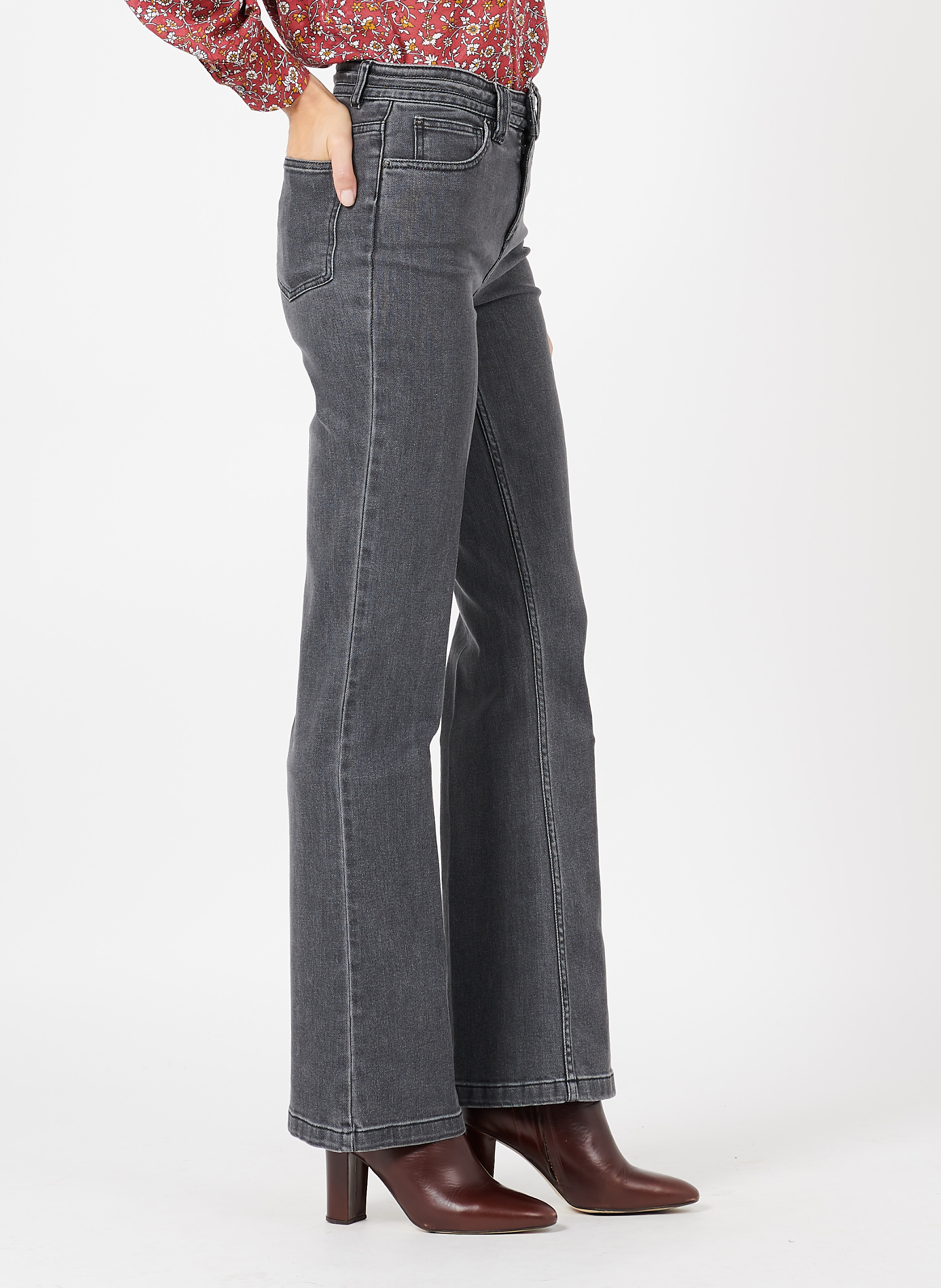 Jean Bootcut Taille Haute En Coton Mélangé Anthracite Gerard Darel