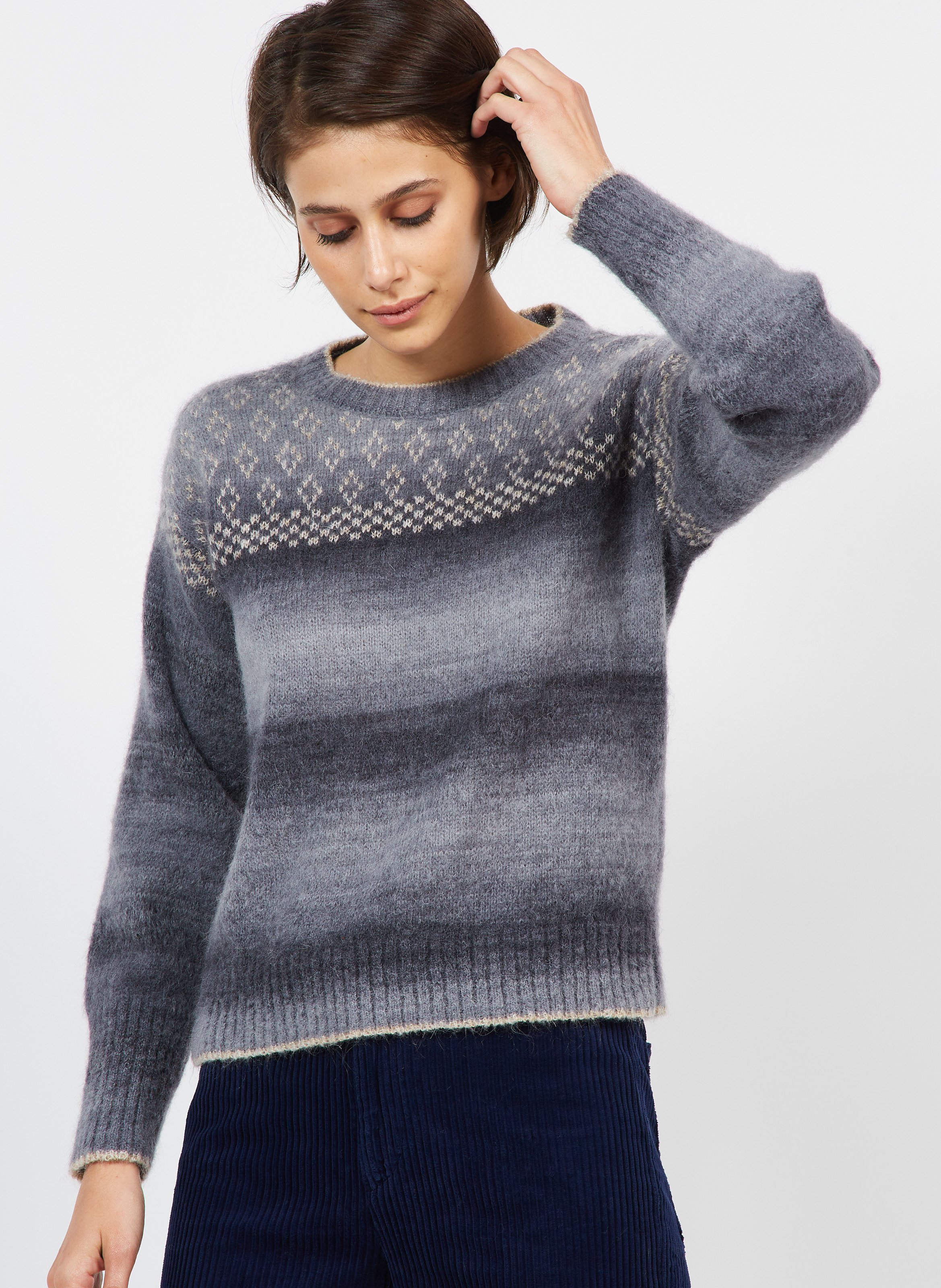 Pull Gérard Darel Noir En Soie Et Laine - Taille 34/36 - Col Décoré Perles Et Dentelle - Occasion Très Bon État
