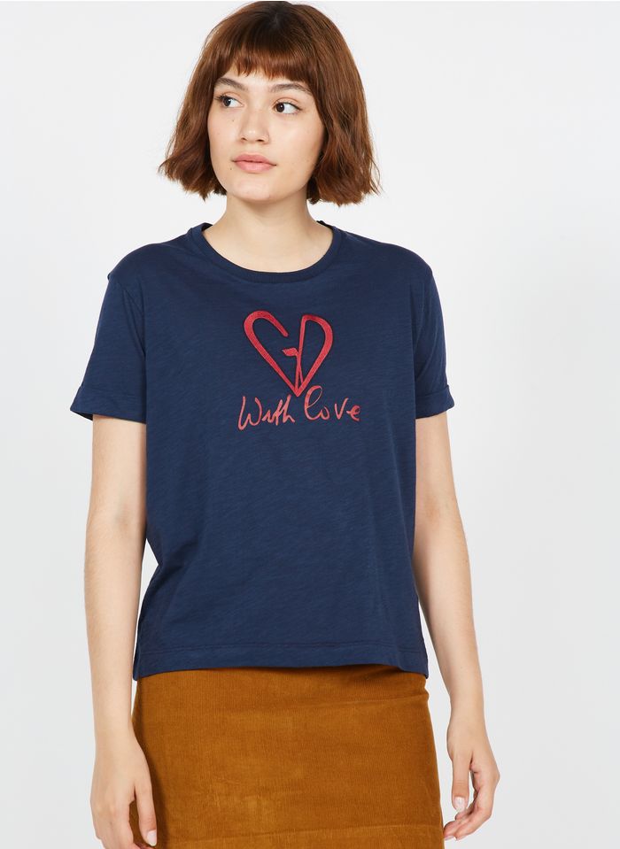 GERARD DAREL Tee-shirt col rond sérigraphié en coton  | Bleu