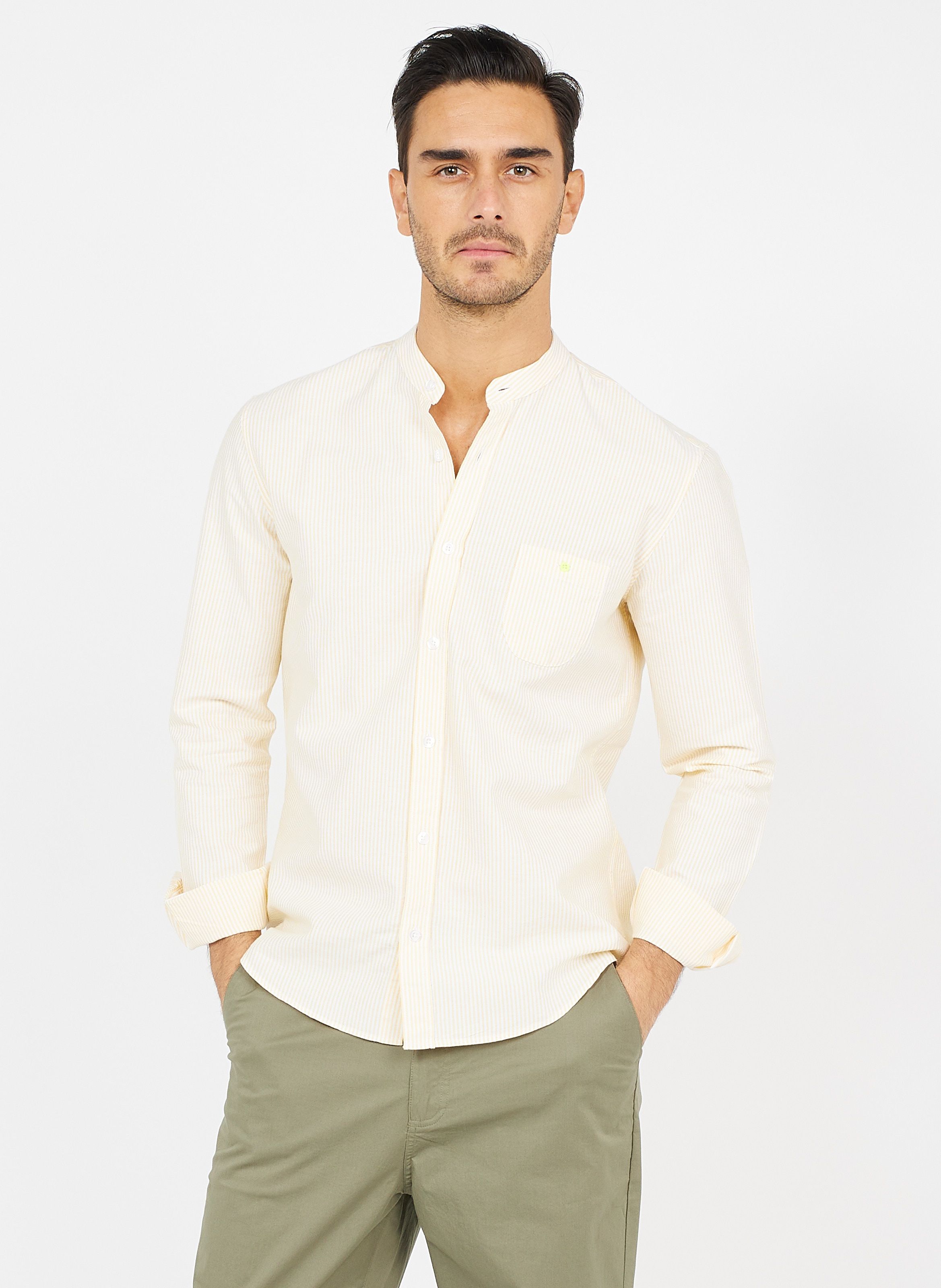 Chemise col cheap mao rayée homme