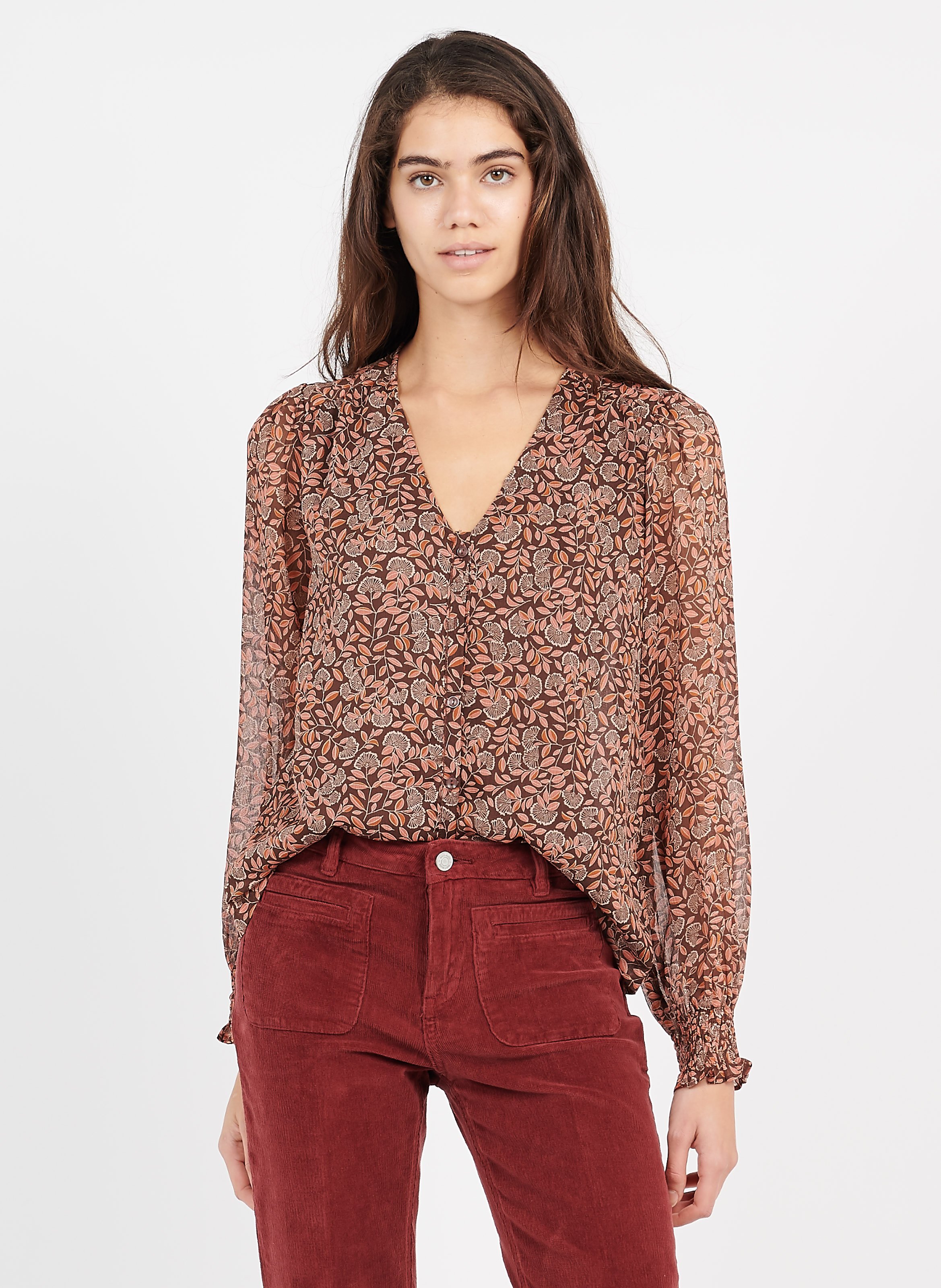 Chemise manches longues marron femme | Cache Cache