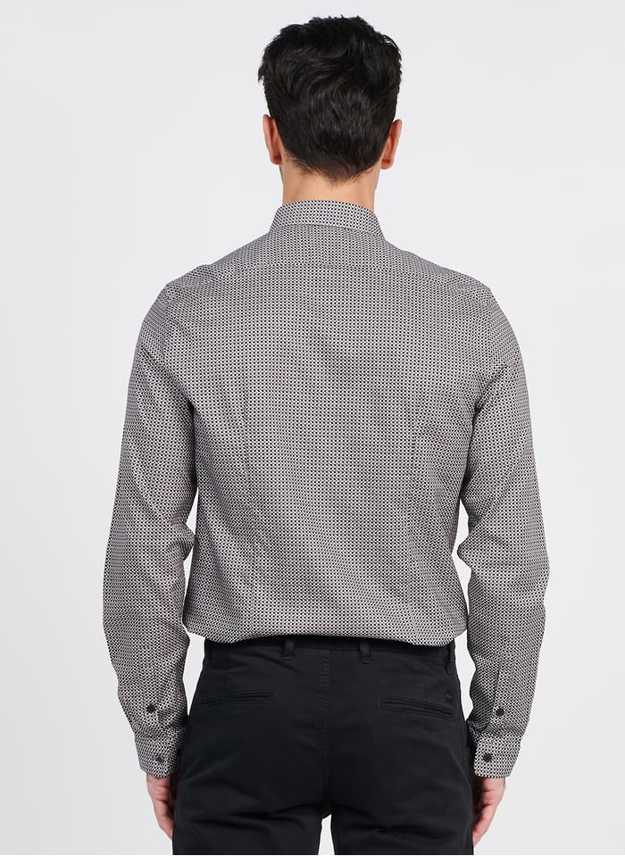 Chemise Col Classique Slim-fit Imprimée En Coton Marron Fonce Ikks ...