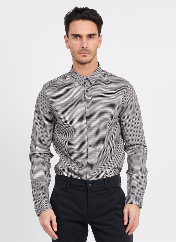 Chemise Col Classique Slim-fit Imprimée En Coton Marron Fonce Ikks ...