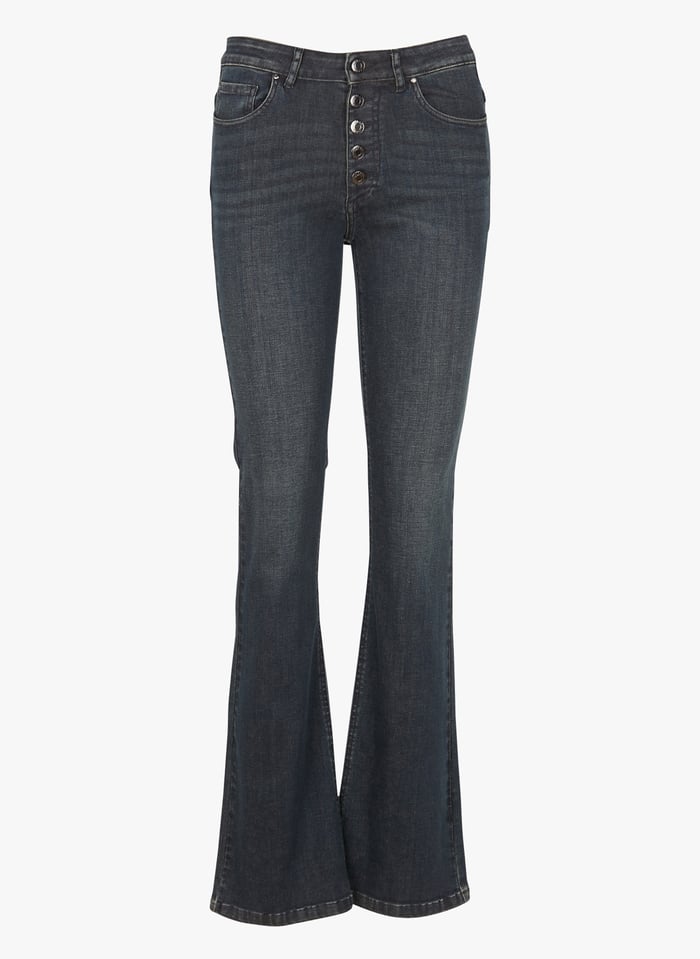 Jean Flare Taille Haute Brut Fonce Ikks - Femme | Place des Tendances jean flare brut taille haute