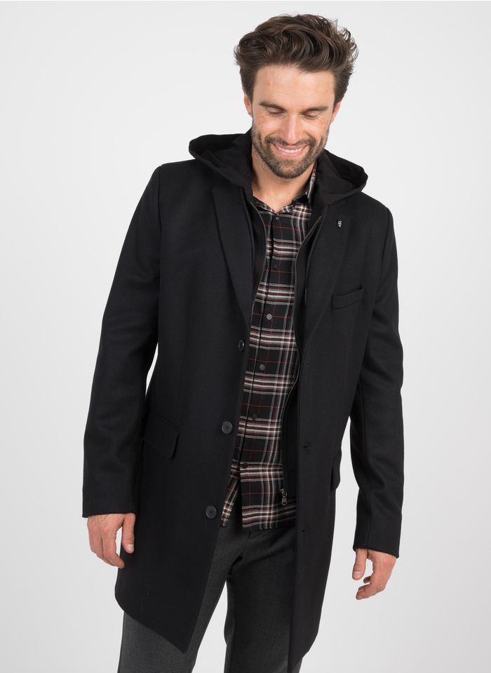 IKKS Manteau à capuche amovible regular-fit en laine mélangée Noir