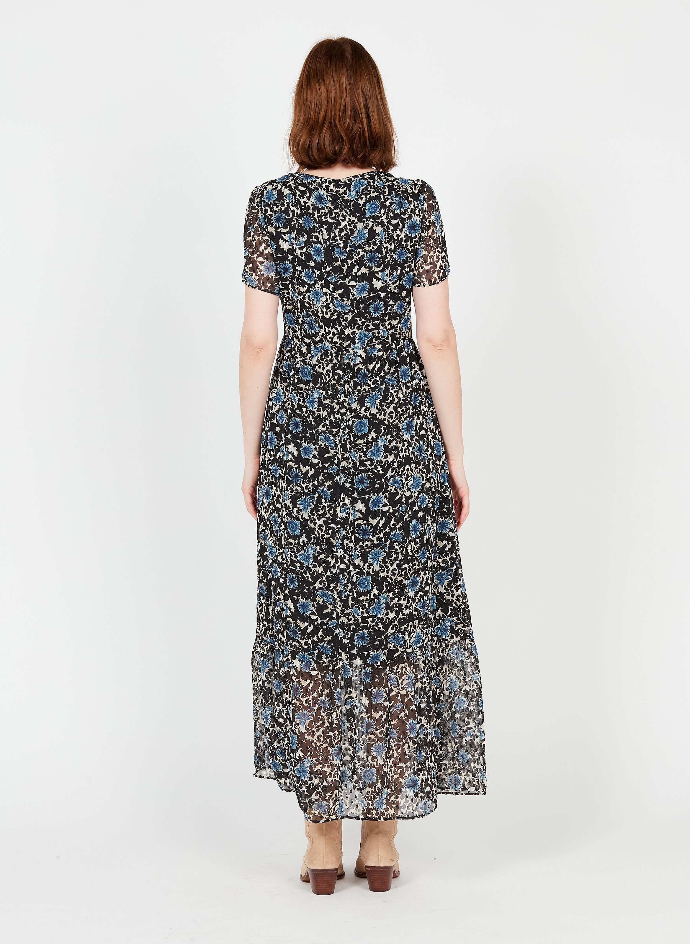 Robe Longue En Voile Imprimée Noir Ikks Femme Place des Tendances