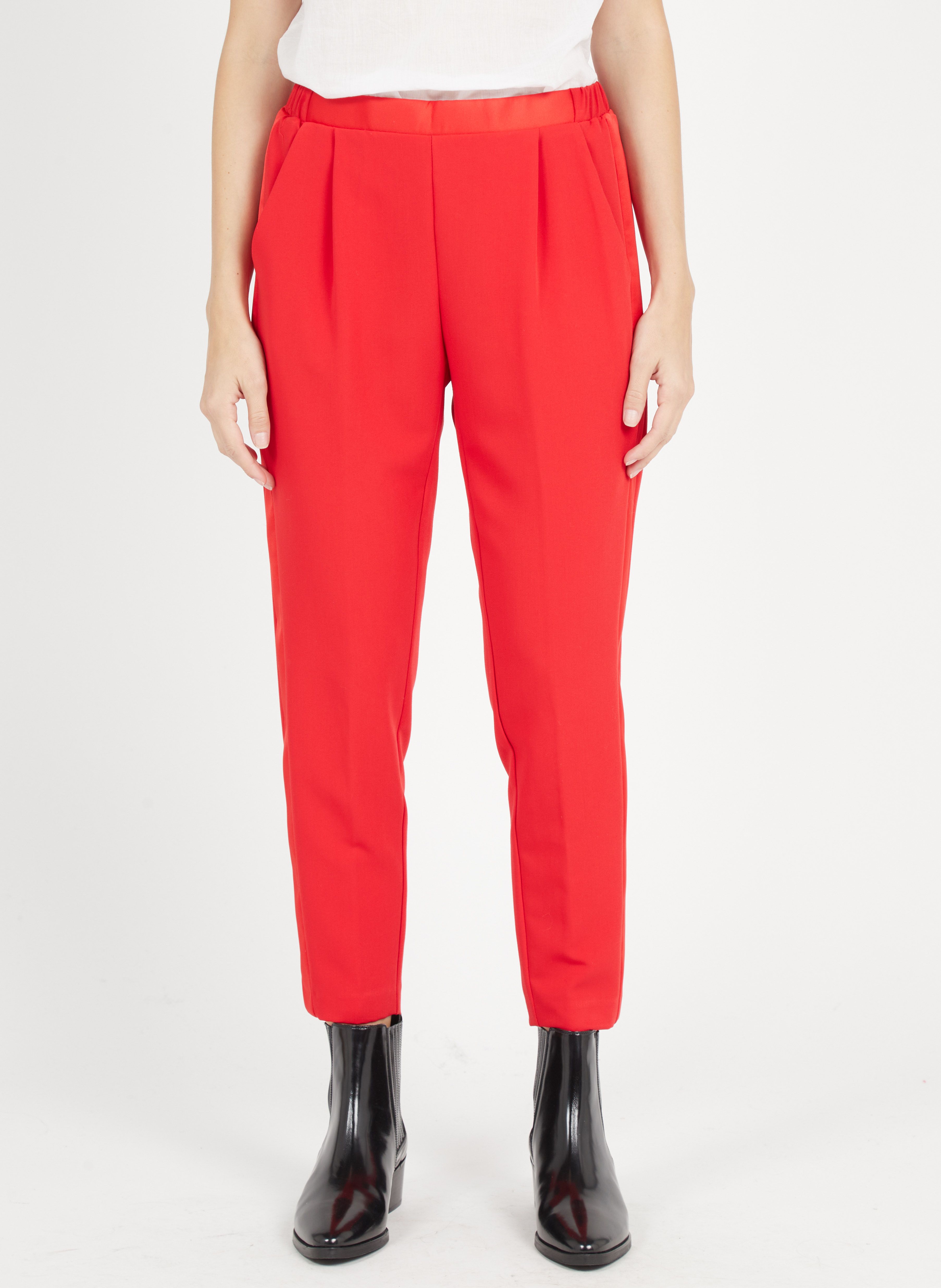 Pantalon carotte taille haute Rouge