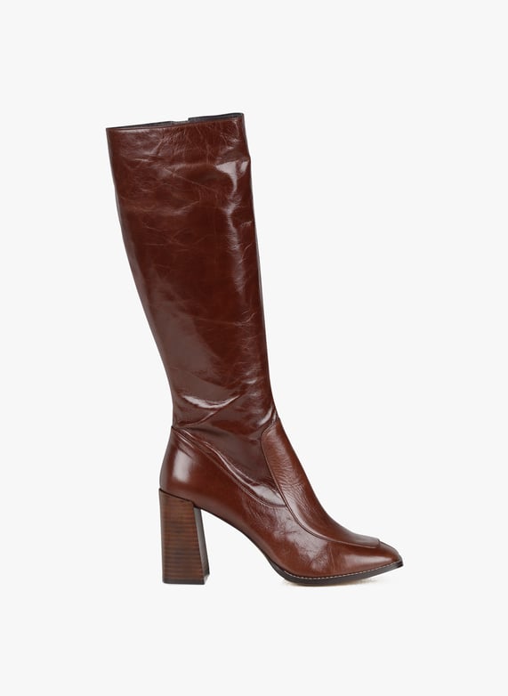 Bottes a talon en cuir vieilli Marron