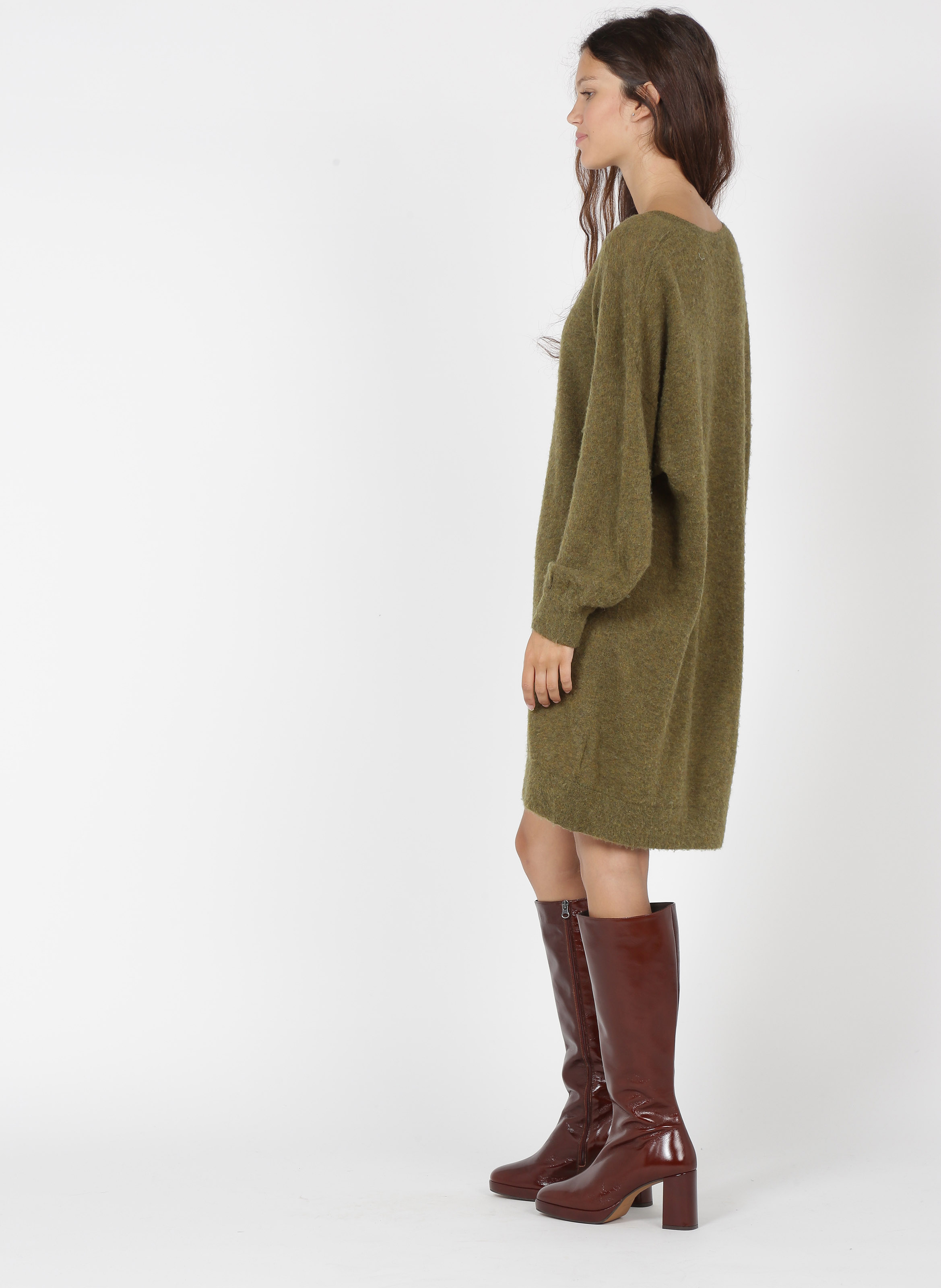 Robe Pull Col V Ample En Laine Mélangée Wasabi Multichine American Vintage Femme Place des