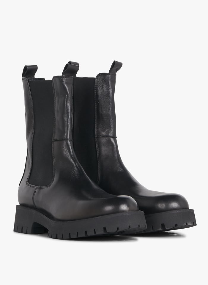 Bottines En Cuir Ridle Noir Jonak Femme Place des Tendances