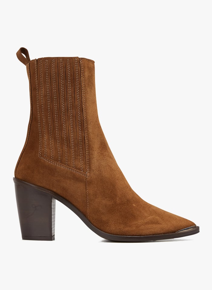 Bottines Western Talons Hauts Bout Pointu En Cuir Basama Marron