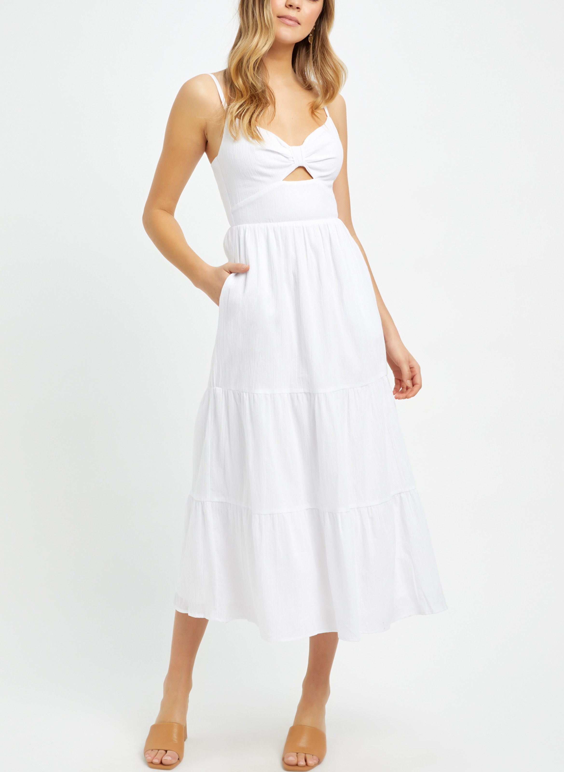 Robe Midi à Bretelles En Coton Ecru Kookai Femme Place des Tendances