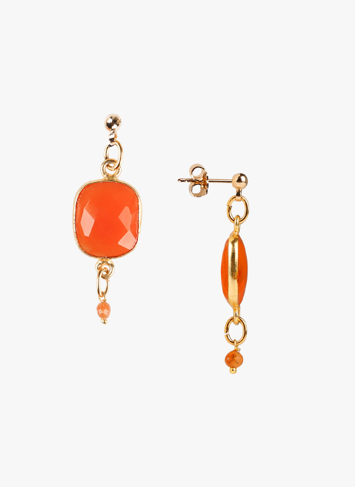L'ATELIER DES DAMES Boucles d'oreilles pendantes en laiton et pierres fines | Orange