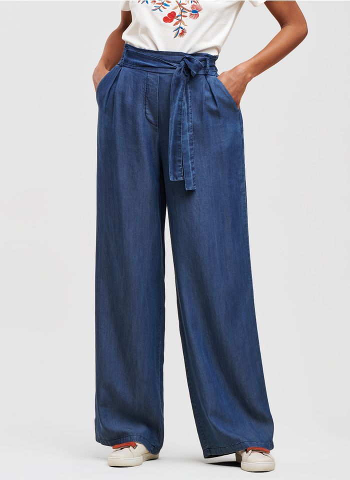 LA FEE MARABOUTEE Pantalon large en lyocell  | Bleu