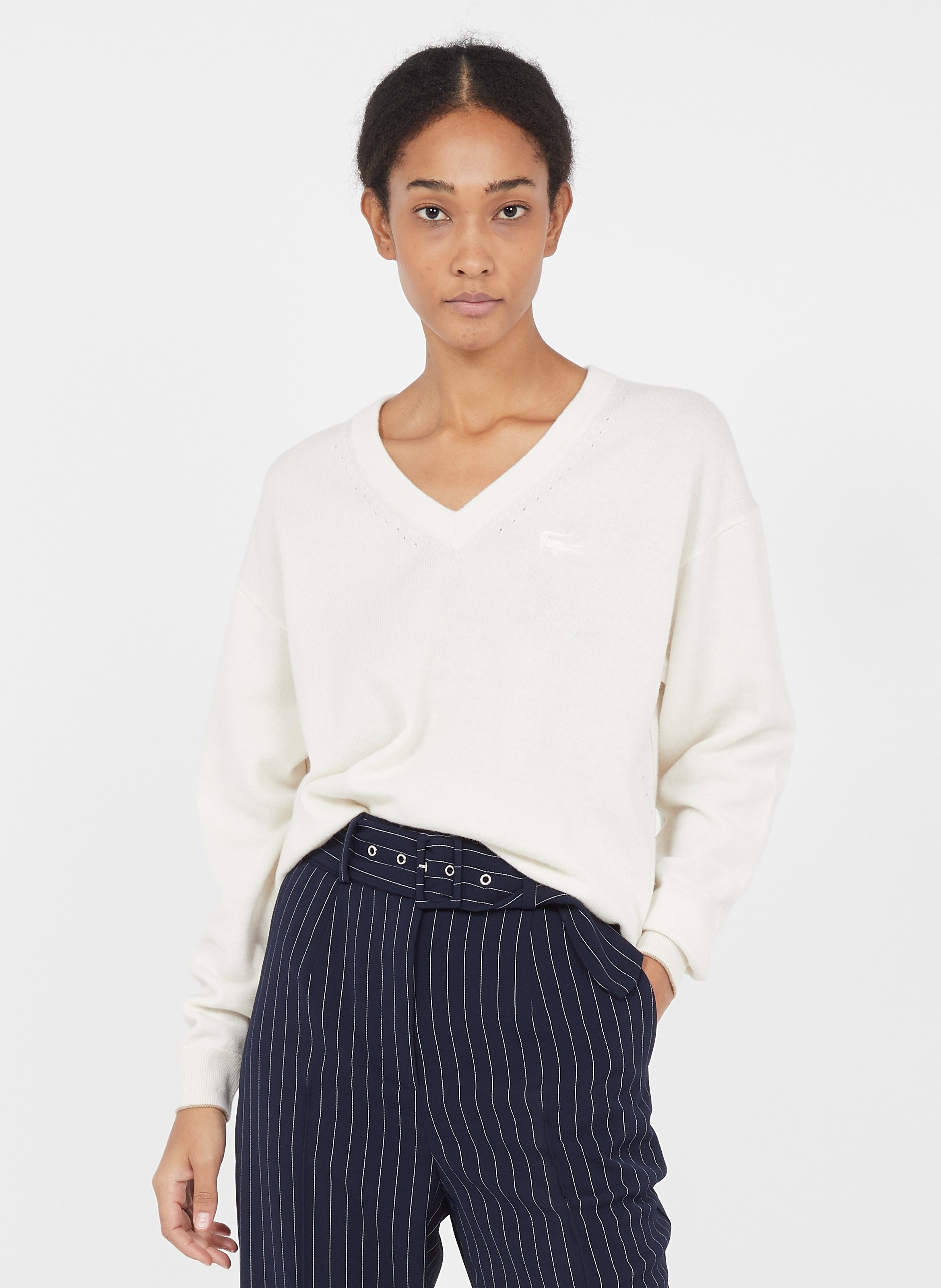 pull lacoste femme col v