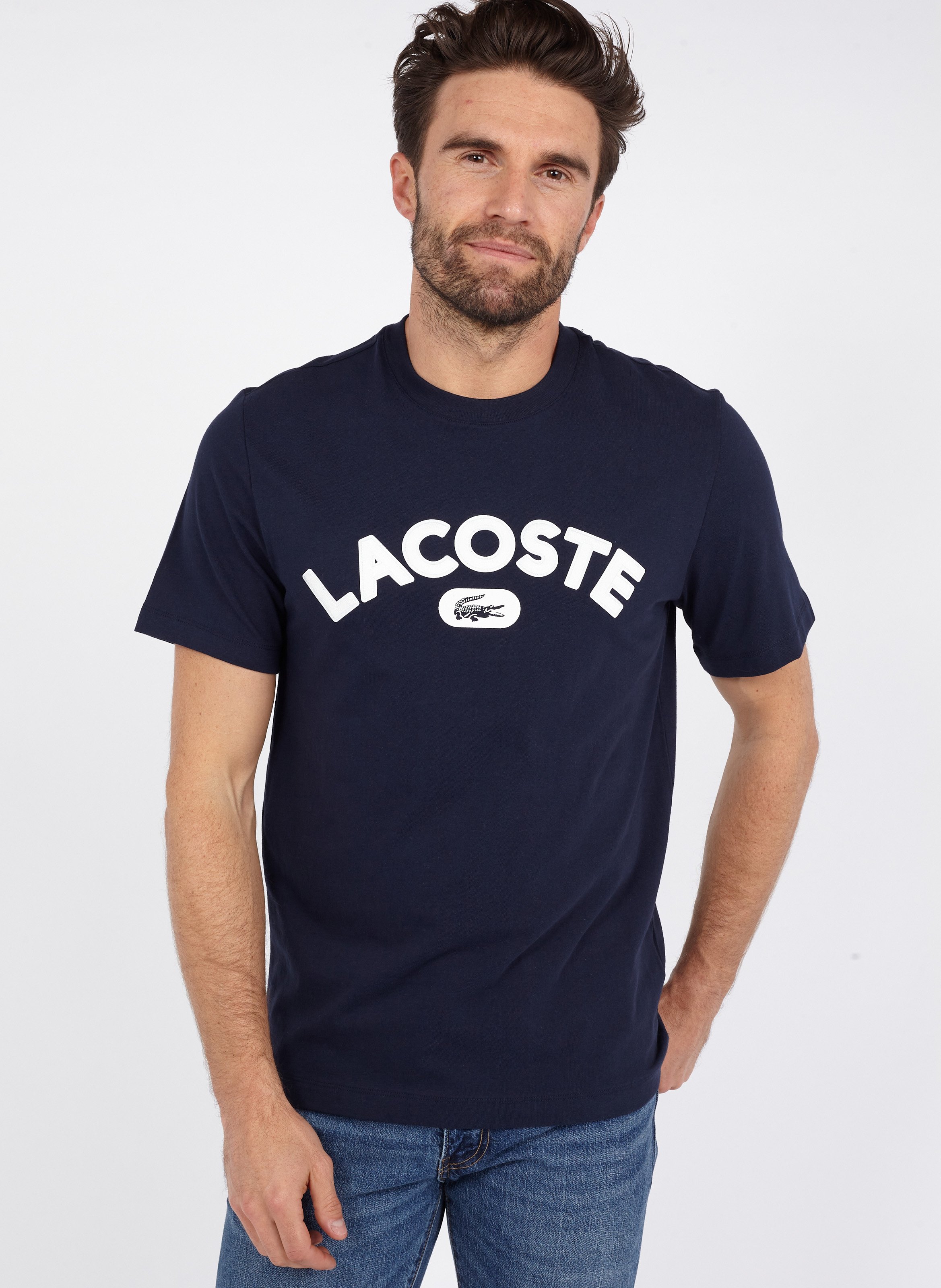 Tee-shirt Col Rond Regular-fit à Logo En Coton Marine Lacoste - Homme |  Place des Tendances