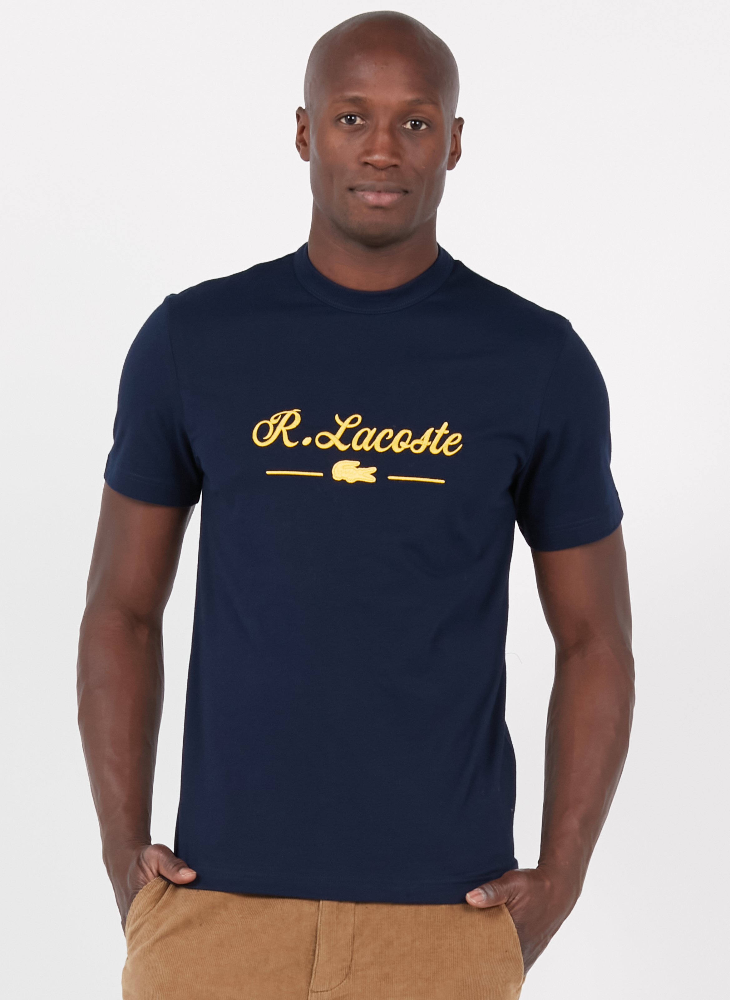 Tee-shirt Col Rond Regular-fit Brodé En Coton Marine Lacoste - Homme |  Place des Tendances