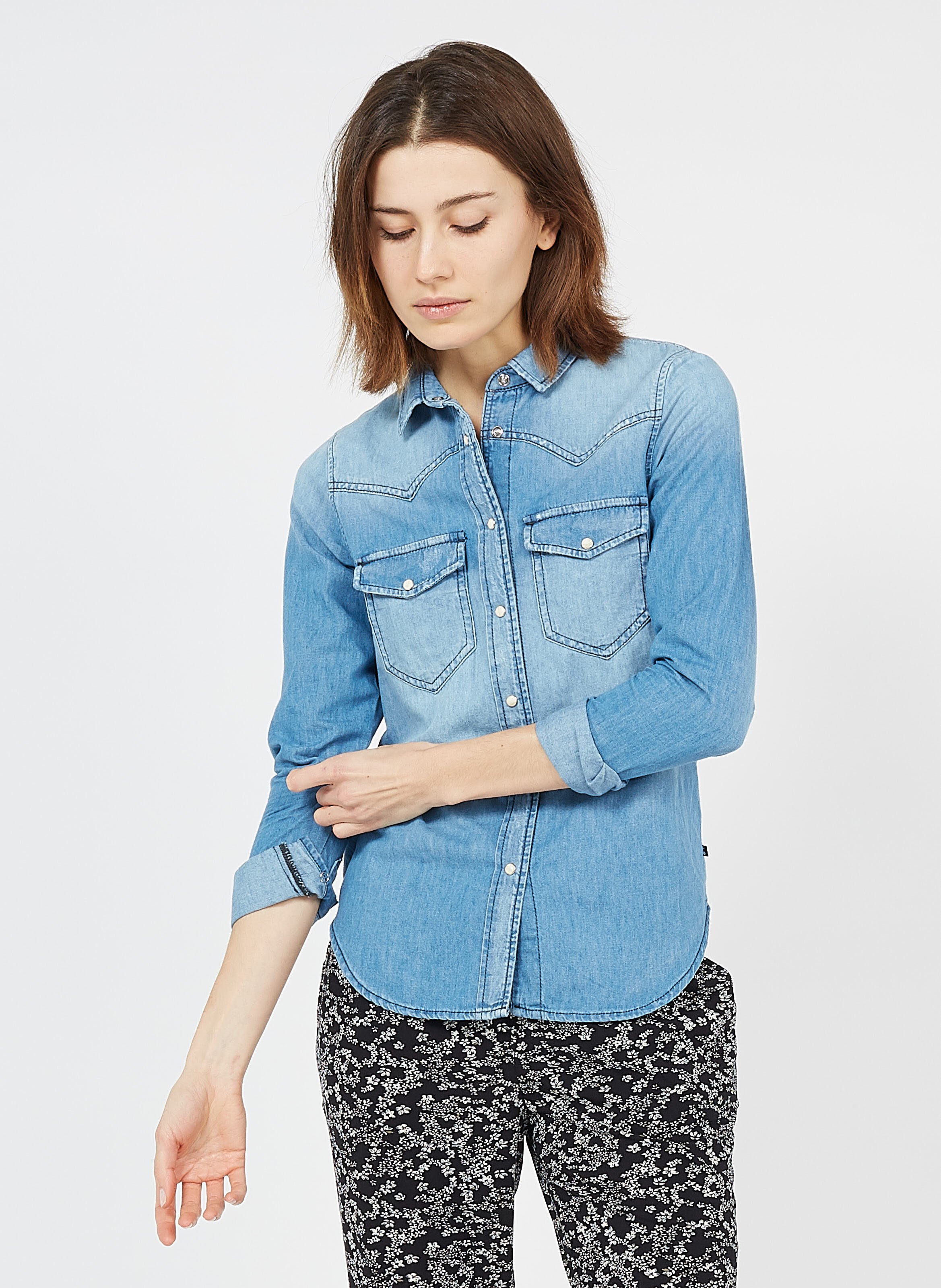 Chemise Col Classique En Jean Blue Le Temps Des Cerises - Femme | Place des  Tendances