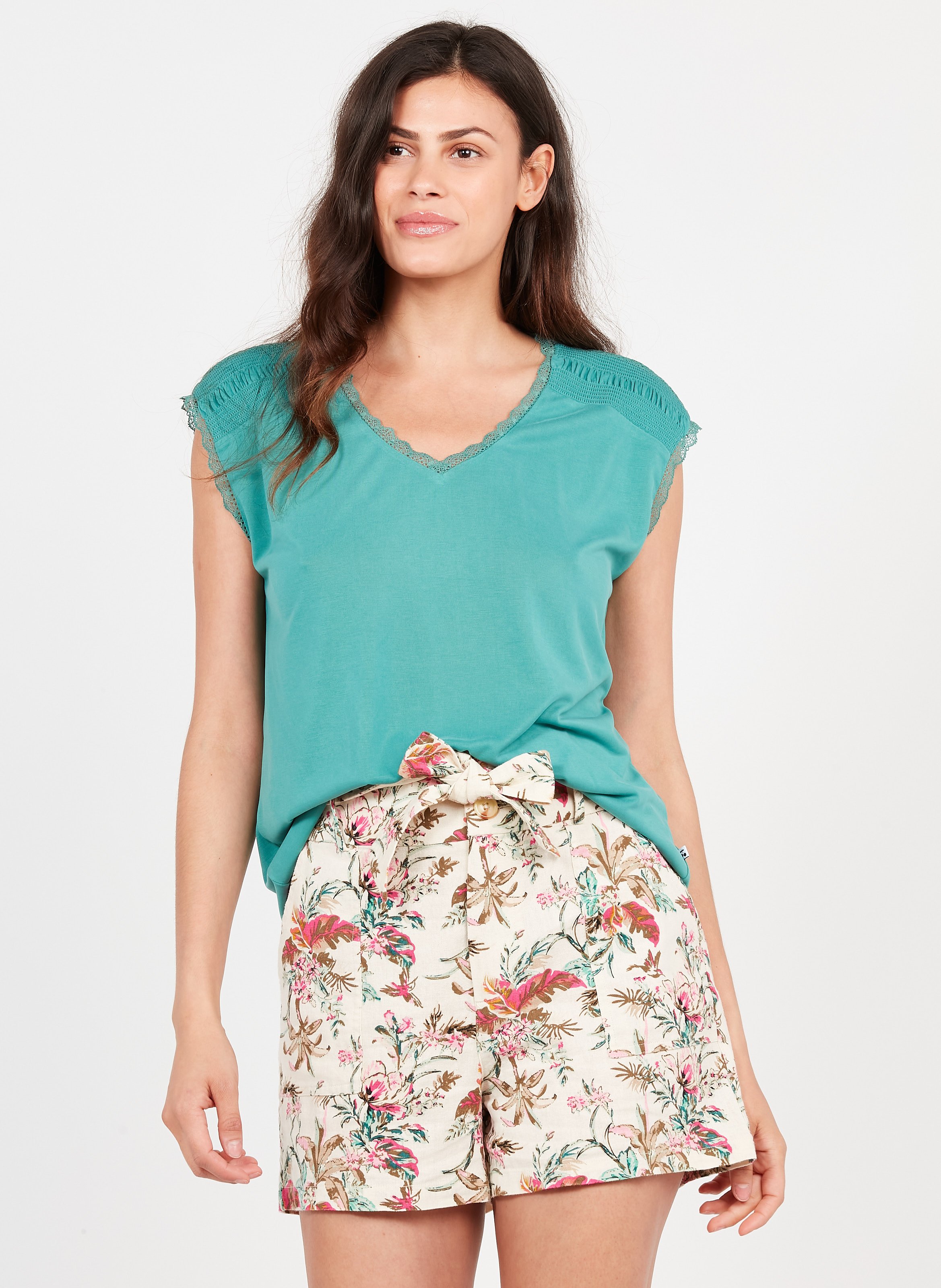 Pull col rond manches longues bleu pétrole femme | Morgan Pull col rond manches longues bleu pétrole femme | Morgan