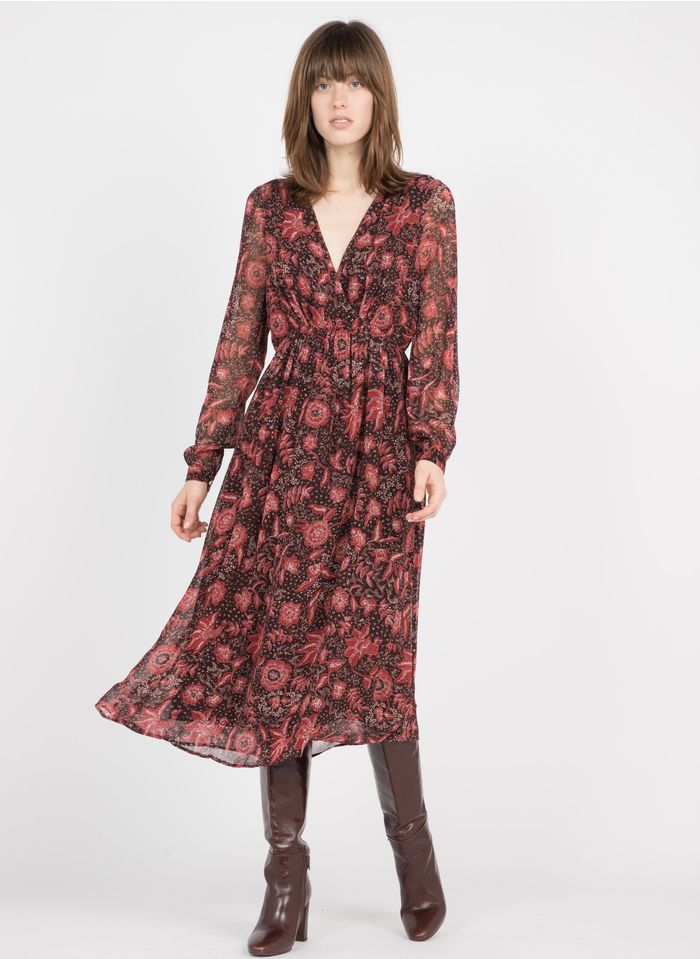 LEON & HARPER Robe longue col V imprime floral  Marron