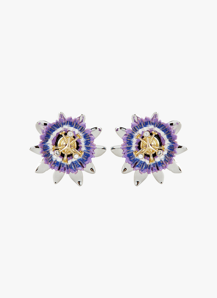 LES NEREIDES Boucles d'oreilles ties fleurs de passiflore en laiton  | Violet