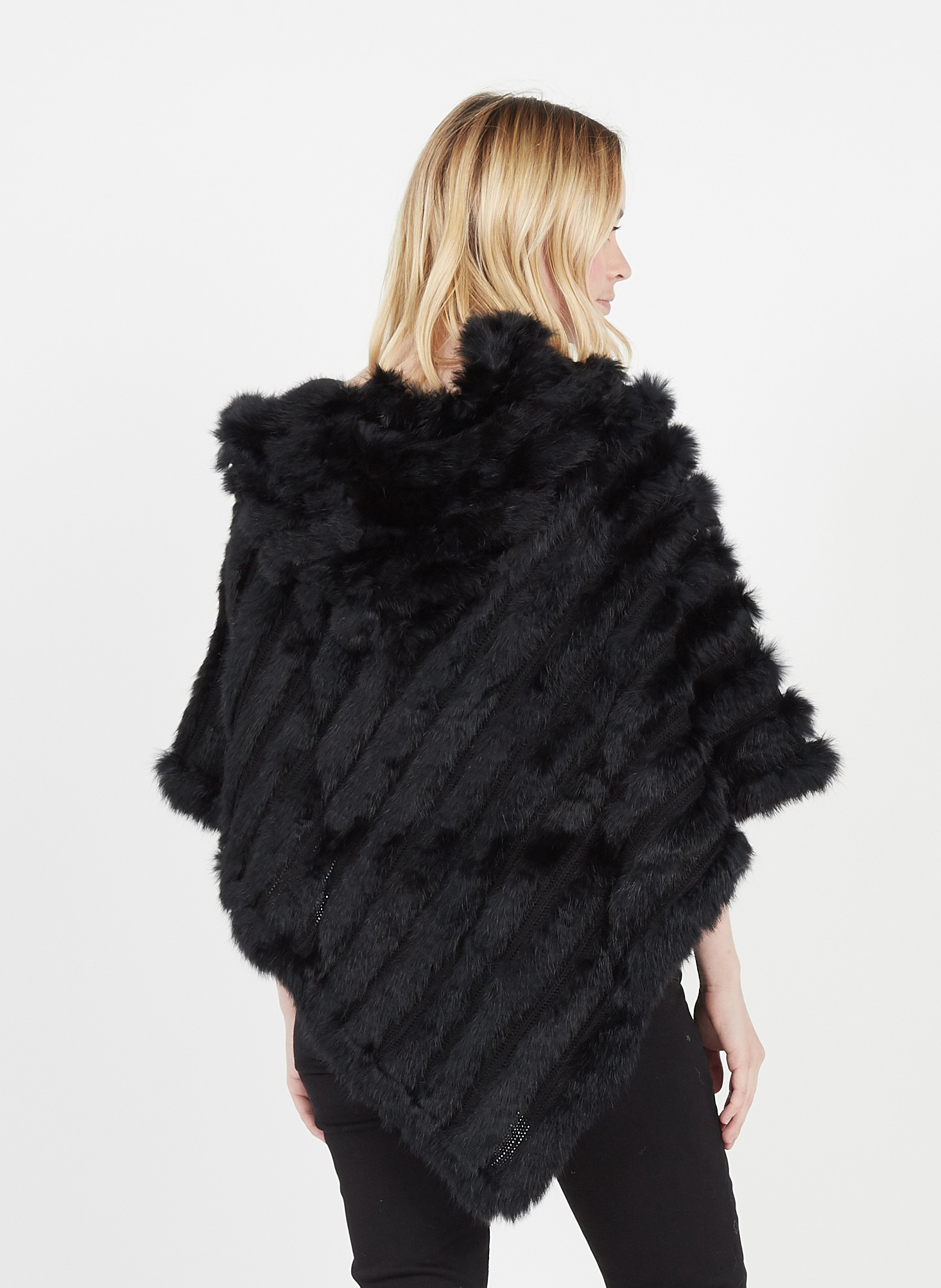 Poncho à Capuche En Fourrure Mélangée Black Liu Jo Femme Place des