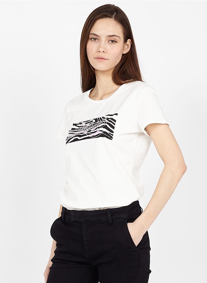 LIU JO Tee-shirt col rond sérigraphié en coton  | Blanc