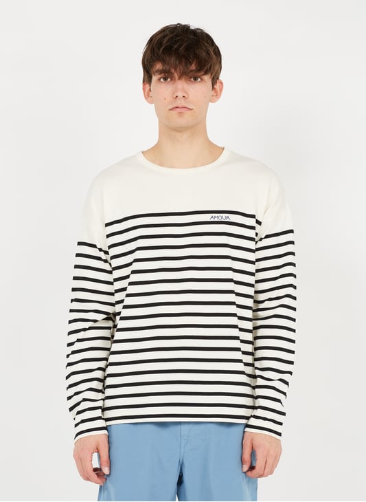 Pull Col Rond Mariniere En Coton Bio Brode Amour Ivory Black Maison Labiche Homme Place Des Tendances Pull Col Rond Mariniere En Coton Bio Brode Amour Ivory Black Maison Labiche Homme Place Des Tendances