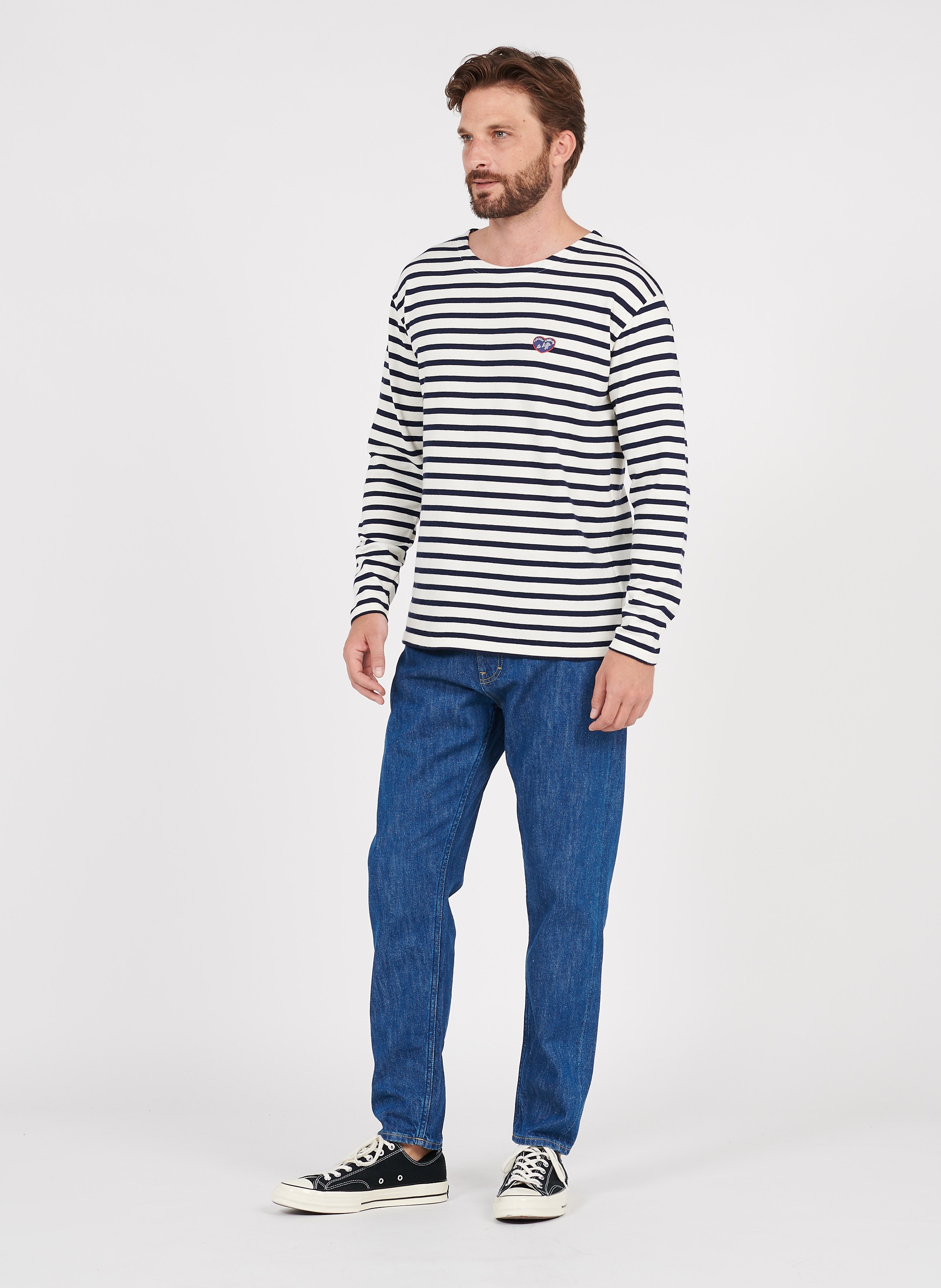 Tee Shirt Mariniere Col Rond Brode Maison Labiche Te Kiffe En Coton Ivory Navy Maison Labiche Homme Place Des Tendances