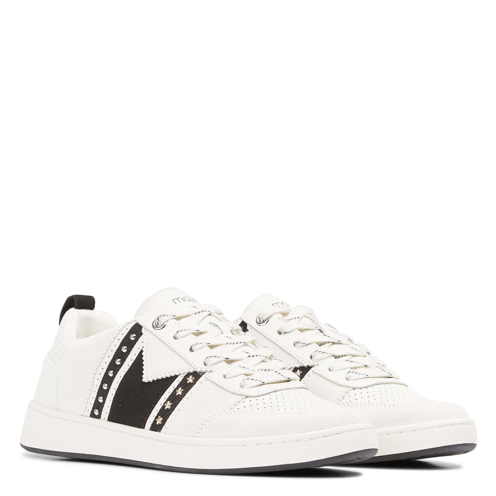 Baskets Basses à Clous En Cuir Blanc/noir Maje - Femme | Place des Tendances