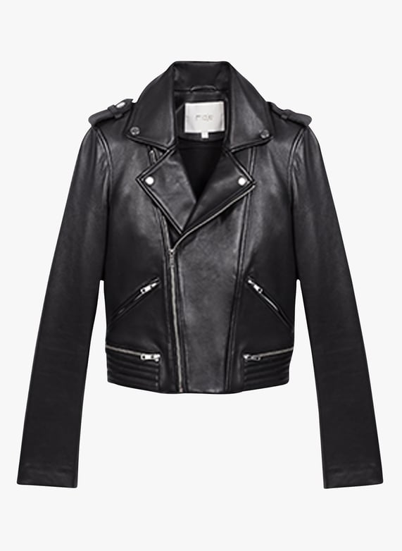 Blouson court en cuir Noir