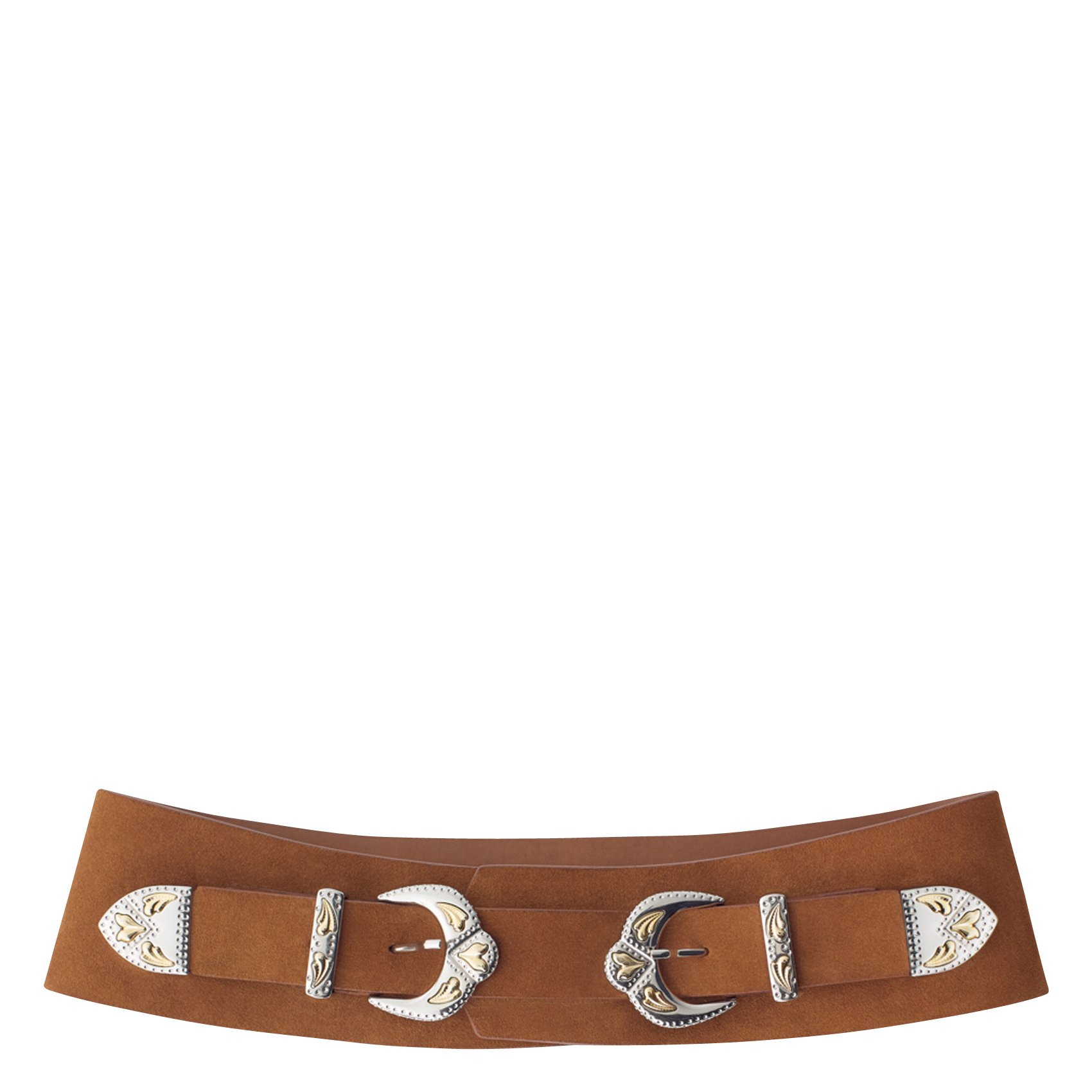 Ceinture Large Double Boucle En Cuir Camel Maje - Femme | Place des Tendances ceinture marron maje