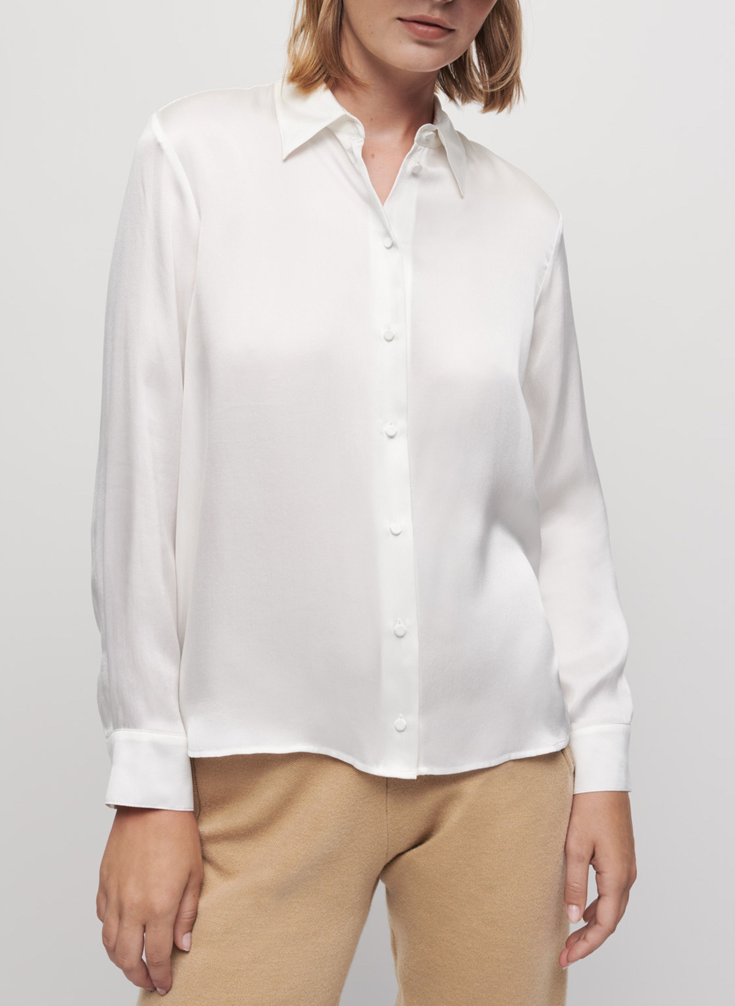 Chemise col classique en soie Blanc