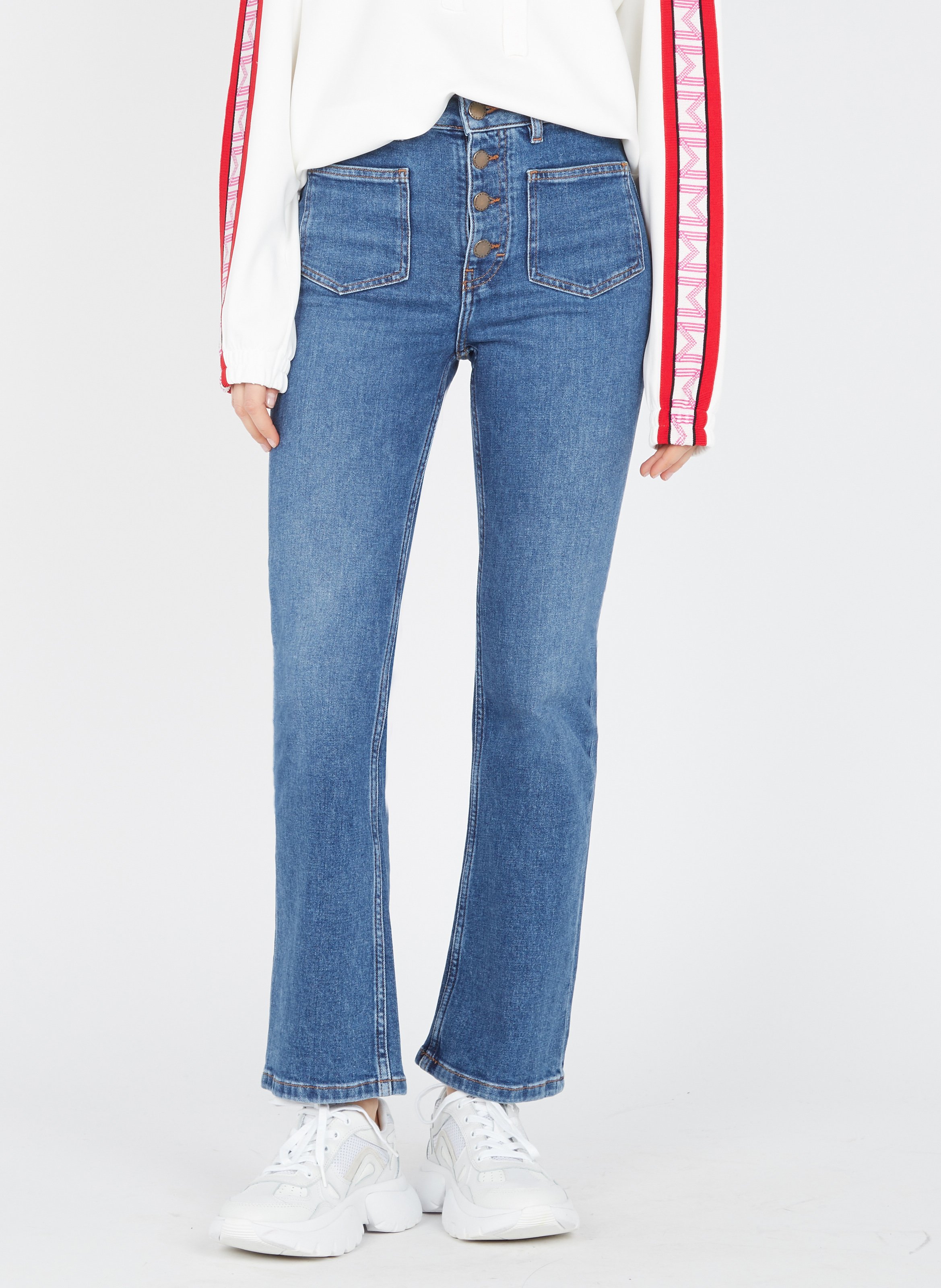 jean large taille haute eco responsable bleu maje femme place des tendances