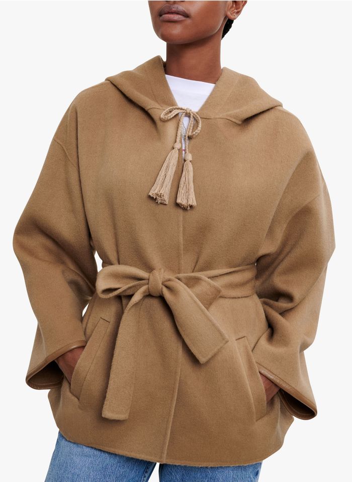 MAJE Manteau à capuche en laine mélangée | Marron