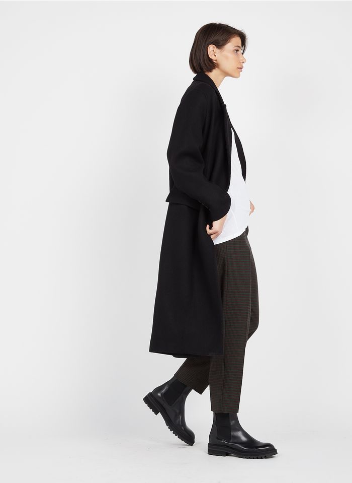 MARGAUX LONNBERG Manteau long col tailleur en laine vierge mélangée  | Noir