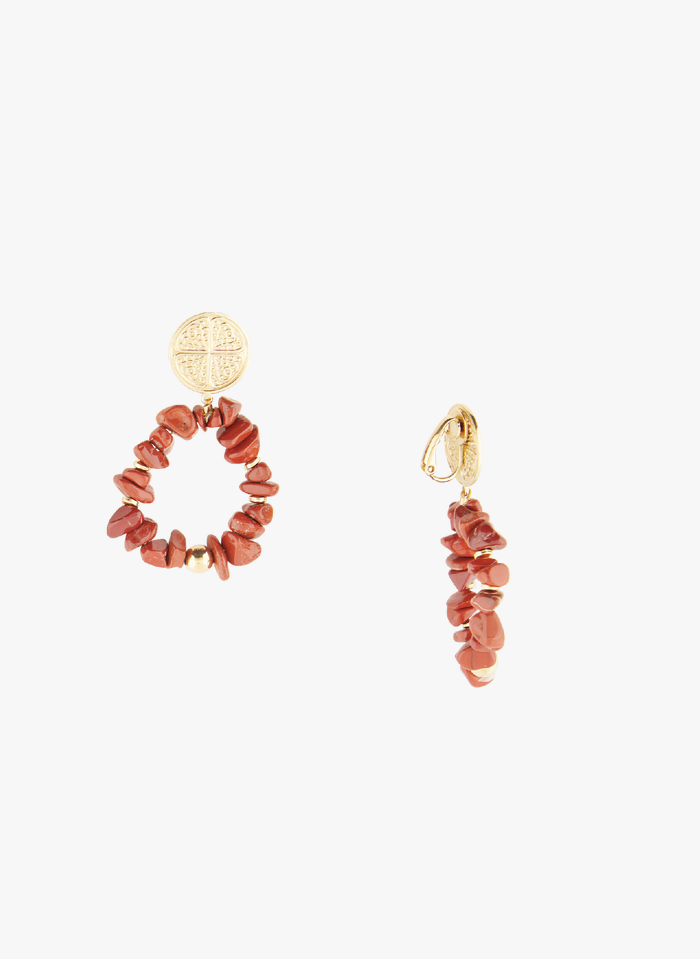 MILA CREATION Boucles d'oreilles en métal doré et pierre de jaspe | Orange
