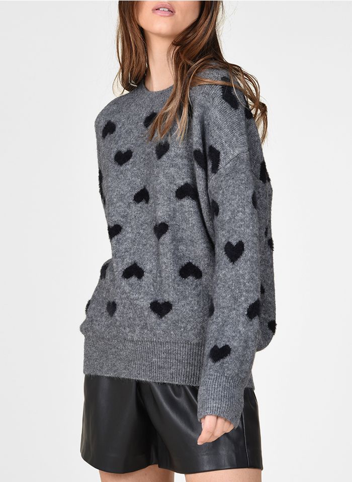 MOLLY BRACKEN Pull col rond imprimé coeur all-over Gris