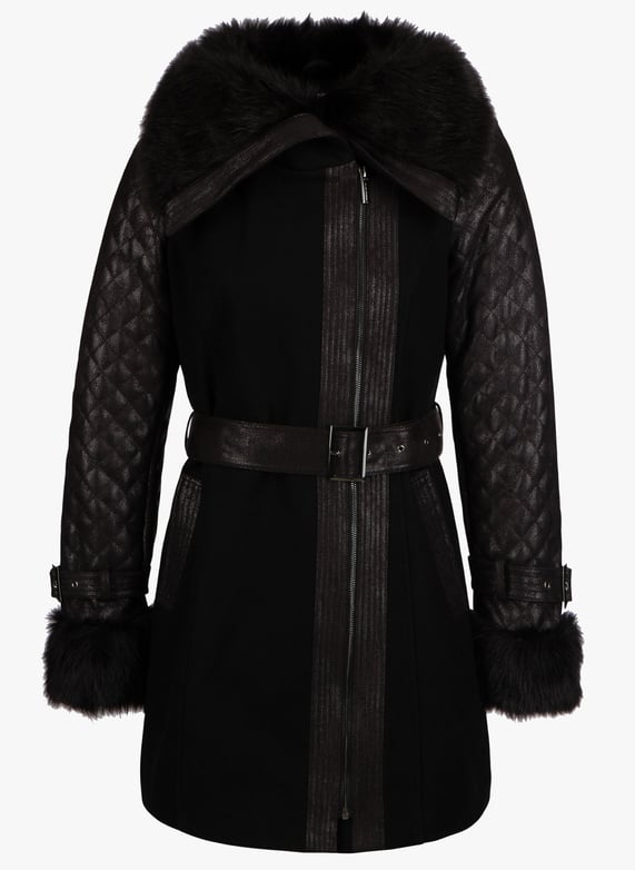 Manteau Ceinture Avec Fausse Fourrure Noir Morgan Femme 51549 100 NOIR Place des Tendances