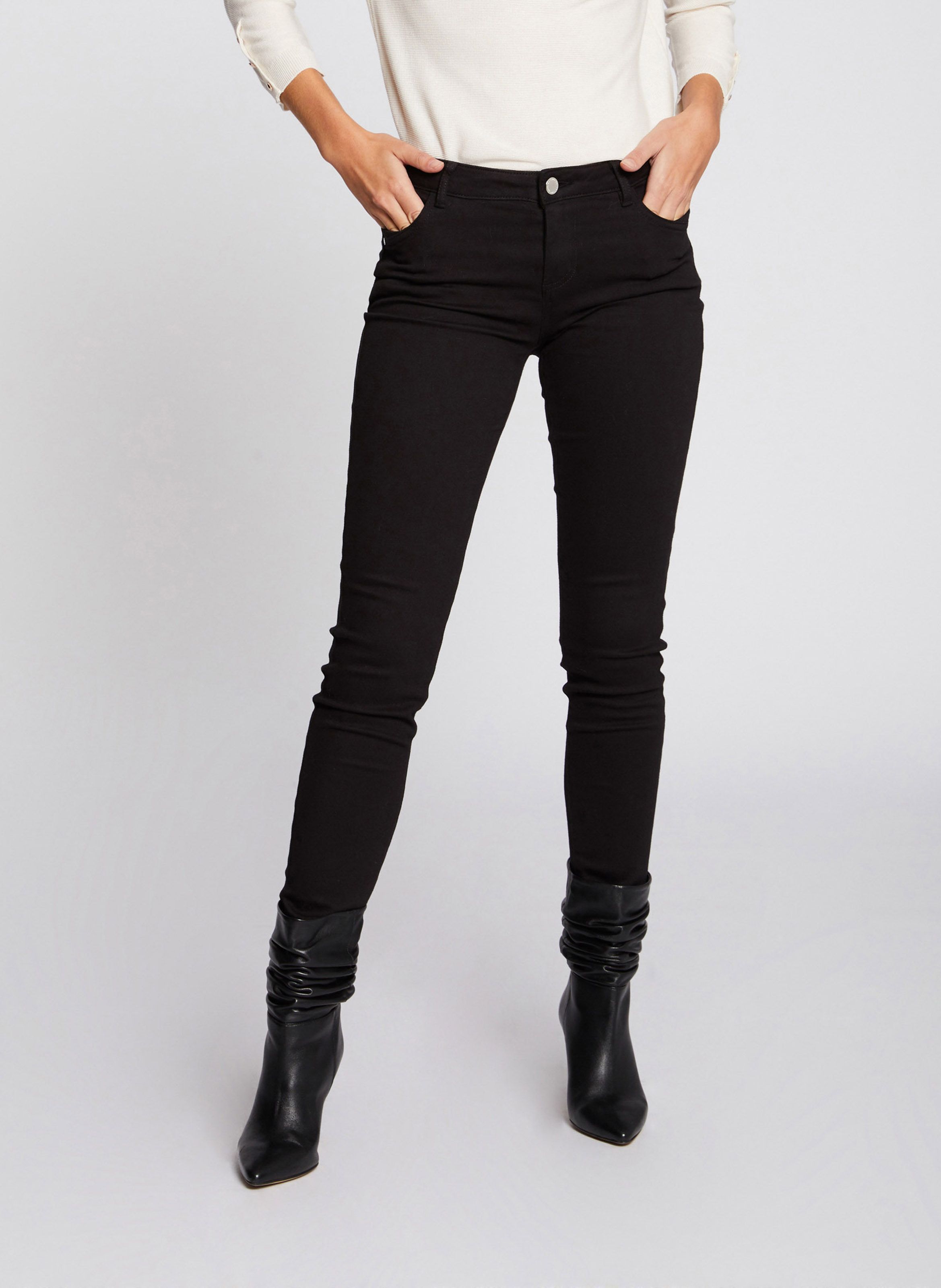 Pantalon slim noir discount femme taille haute